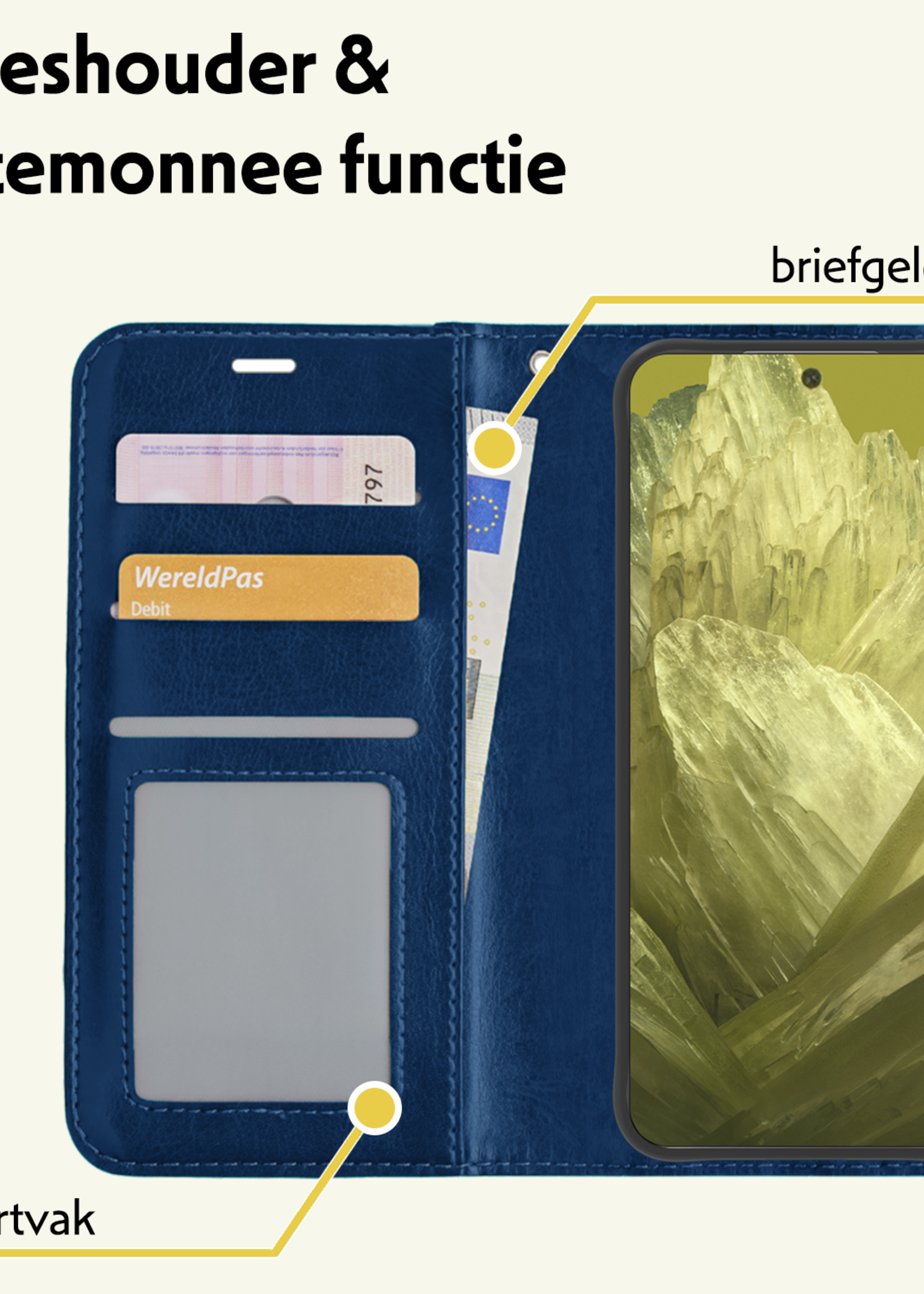 LUQ Hoesje Geschikt voor Google Pixel 8a Hoesje Book Case Hoes Wallet Cover - Hoes Geschikt voor Google Pixel 8a Hoesje Bookcase Hoes - Donkerblauw