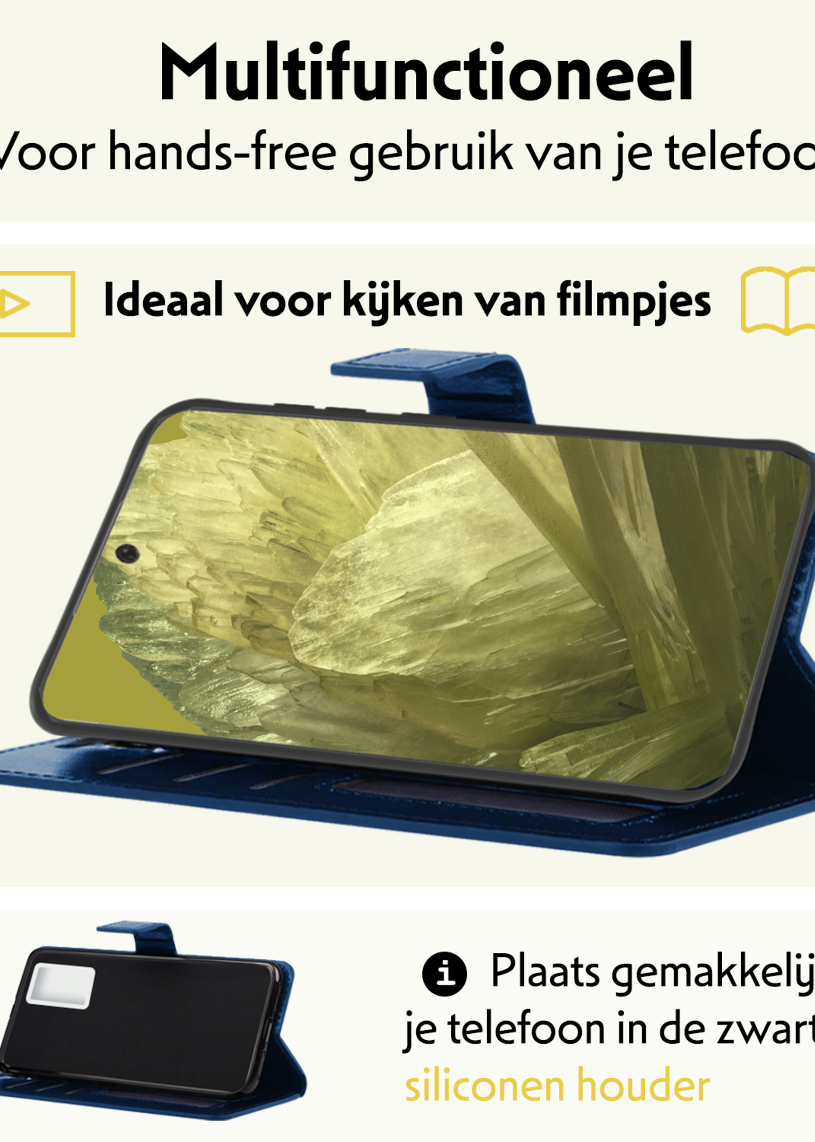 LUQ Hoesje Geschikt voor Google Pixel 8a Hoesje Book Case Hoes Wallet Cover - Hoes Geschikt voor Google Pixel 8a Hoesje Bookcase Hoes - Donkerblauw