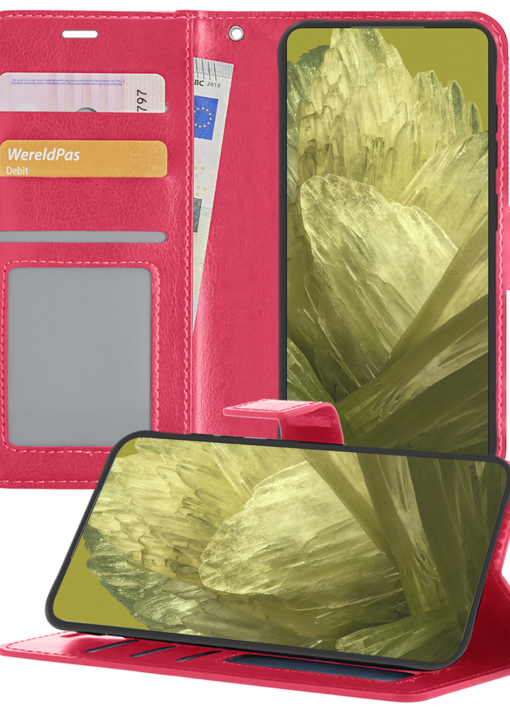 LUQ Hoesje Geschikt voor Google Pixel 8a Hoesje Book Case Hoes Wallet Cover - Hoes Geschikt voor Google Pixel 8a Hoesje Bookcase Hoes - Donkerroze