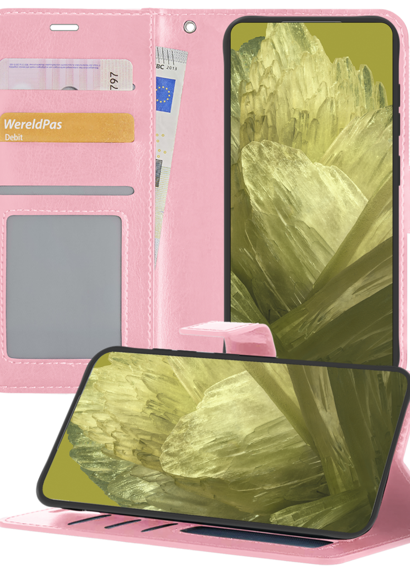 LUQ Hoesje Geschikt voor Google Pixel 8a Hoesje Book Case Hoes Wallet Cover - Hoes Geschikt voor Google Pixel 8a Hoesje Bookcase Hoes - Lichtroze