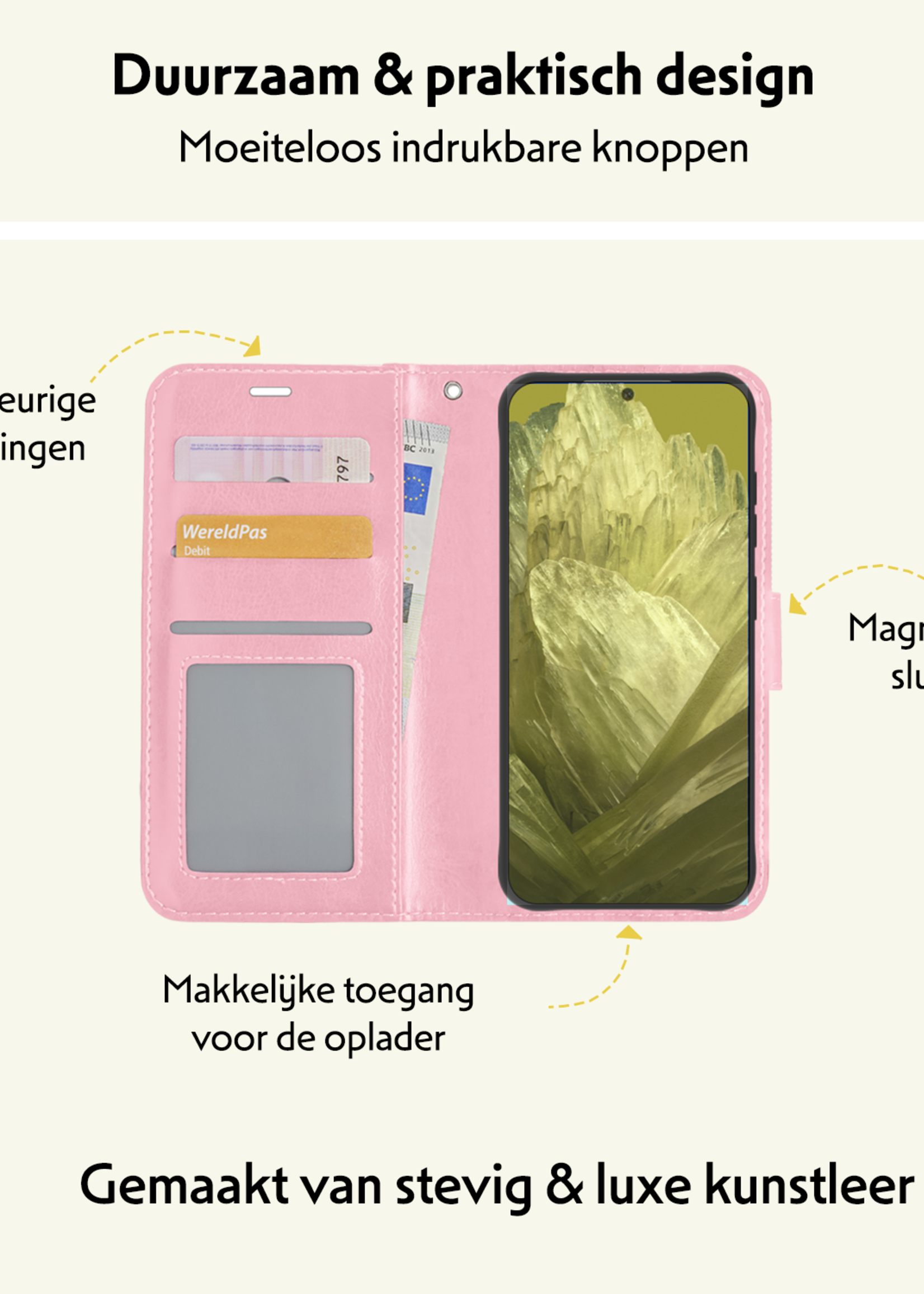 LUQ Hoesje Geschikt voor Google Pixel 8a Hoesje Book Case Hoes Wallet Cover - Hoes Geschikt voor Google Pixel 8a Hoesje Bookcase Hoes - Lichtroze