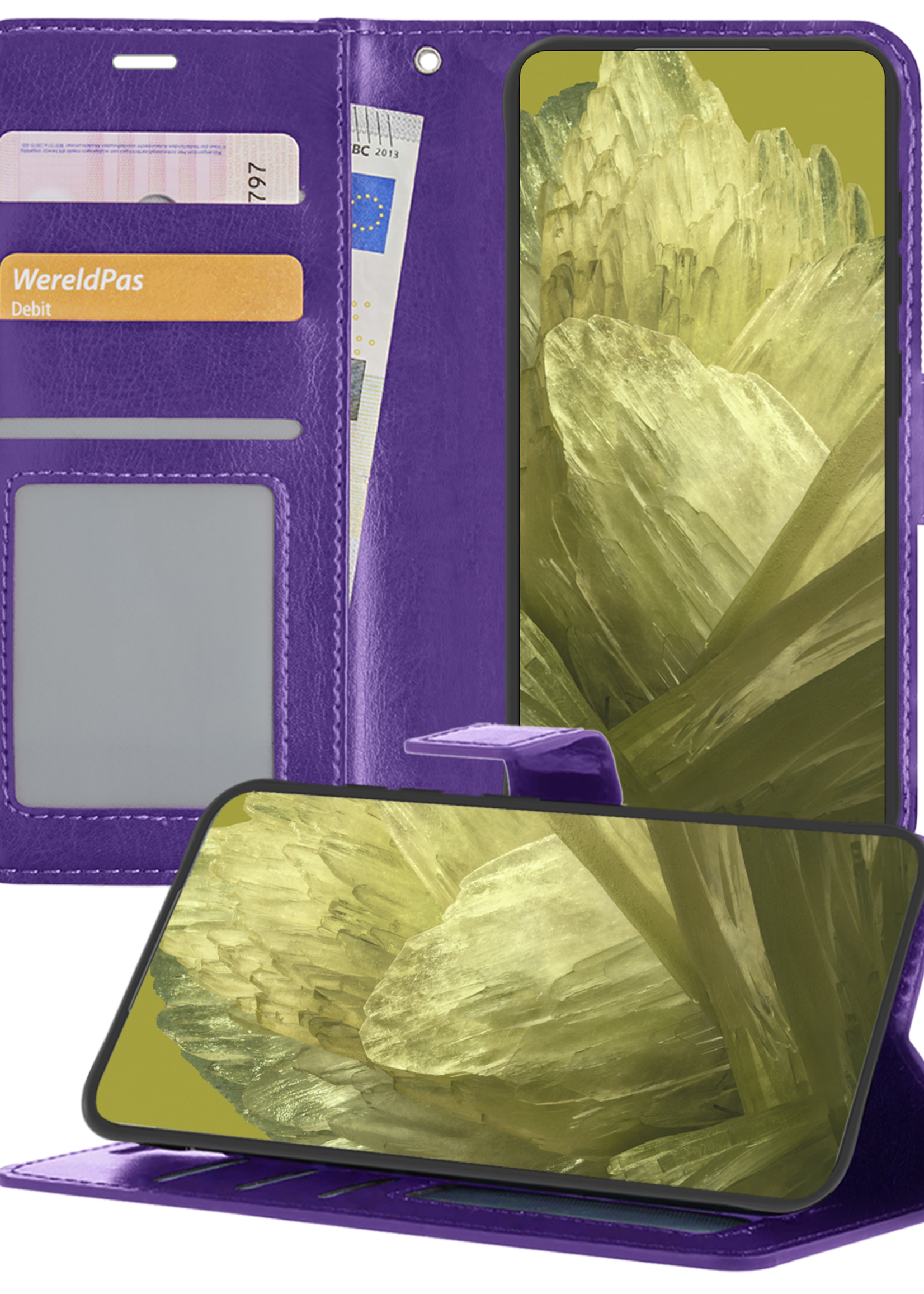 LUQ Hoesje Geschikt voor Google Pixel 8a Hoesje Book Case Hoes Wallet Cover - Hoes Geschikt voor Google Pixel 8a Hoesje Bookcase Hoes - Paars