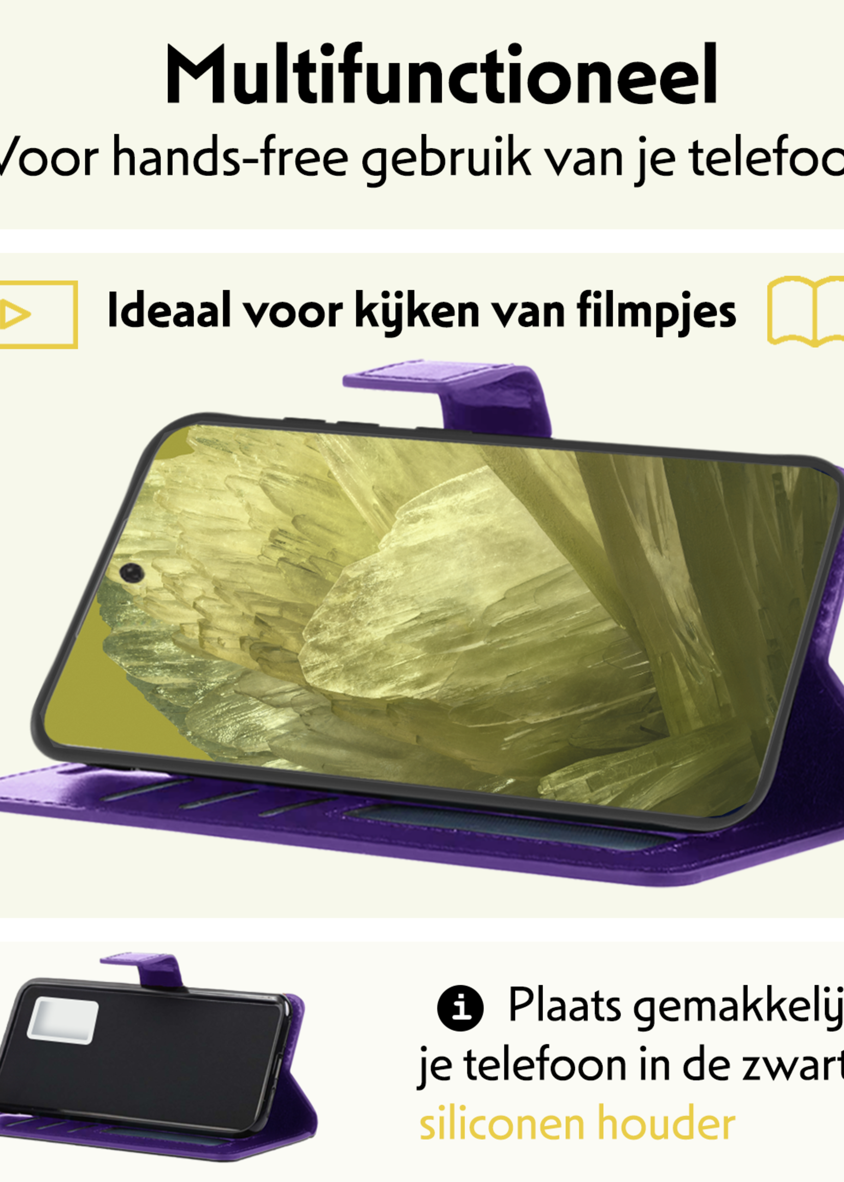 LUQ Hoesje Geschikt voor Google Pixel 8a Hoesje Book Case Hoes Wallet Cover - Hoes Geschikt voor Google Pixel 8a Hoesje Bookcase Hoes - Paars