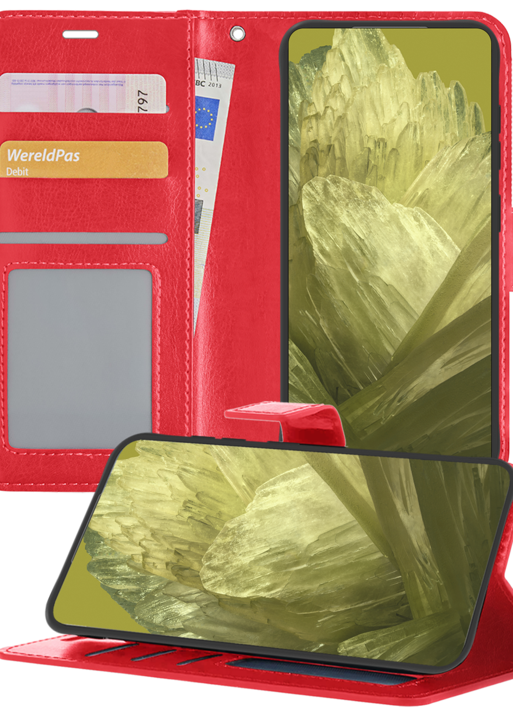 LUQ Hoesje Geschikt voor Google Pixel 8a Hoesje Book Case Hoes Wallet Cover - Hoes Geschikt voor Google Pixel 8a Hoesje Bookcase Hoes - Rood