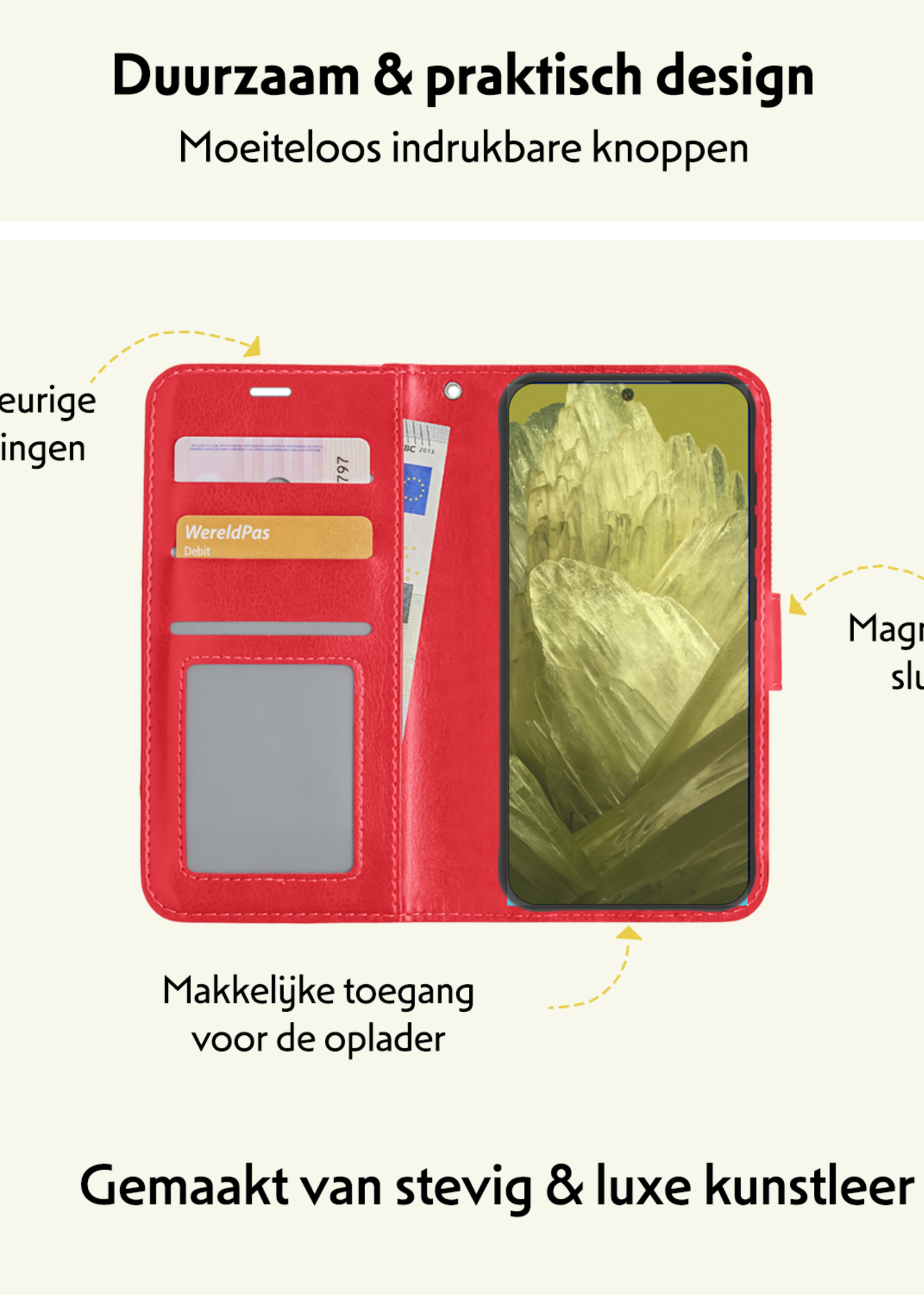 LUQ Hoesje Geschikt voor Google Pixel 8a Hoesje Book Case Hoes Wallet Cover - Hoes Geschikt voor Google Pixel 8a Hoesje Bookcase Hoes - Rood