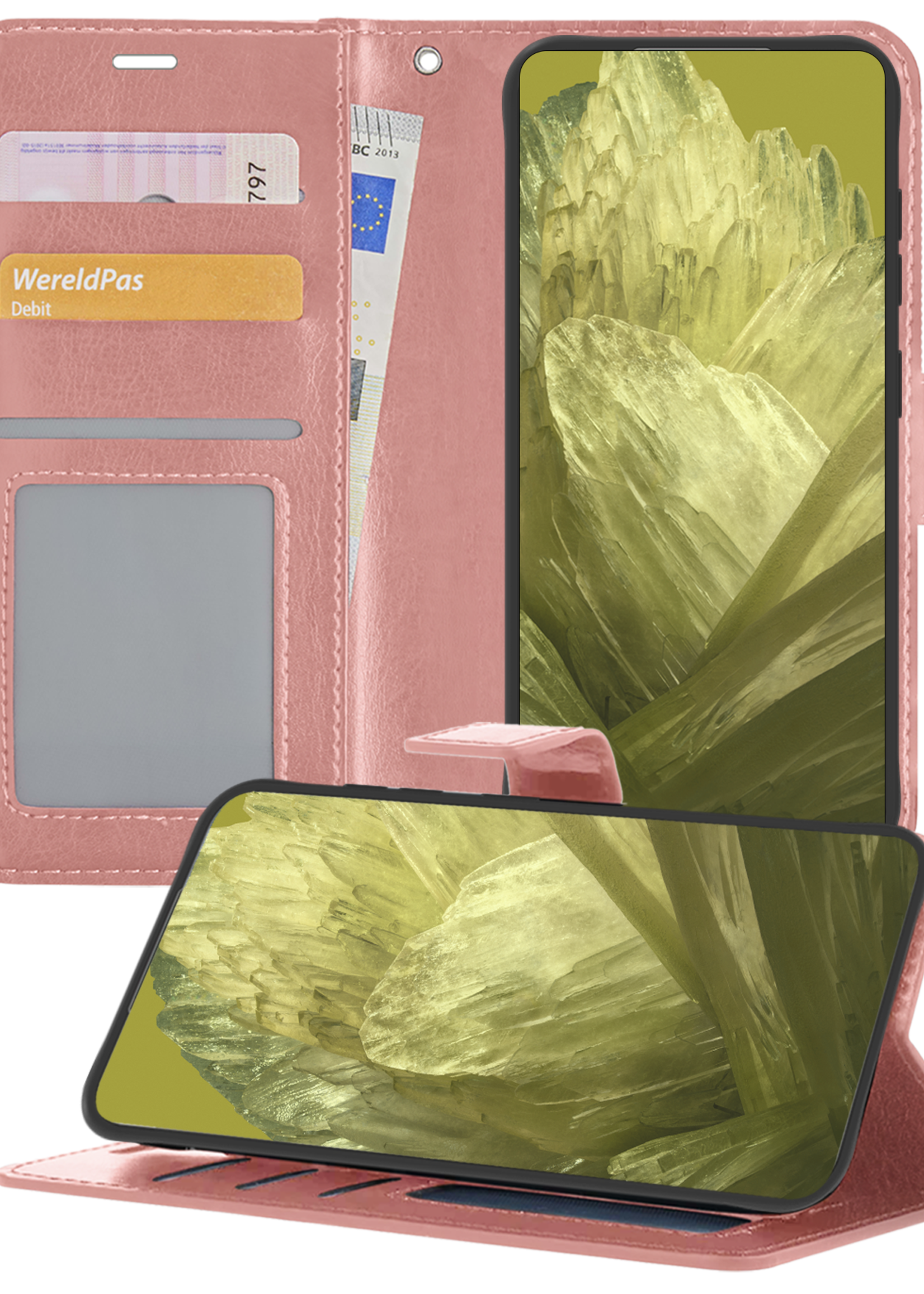 LUQ Hoesje Geschikt voor Google Pixel 8a Hoesje Book Case Hoes Wallet Cover - Hoes Geschikt voor Google Pixel 8a Hoesje Bookcase Hoes - Rosé goud