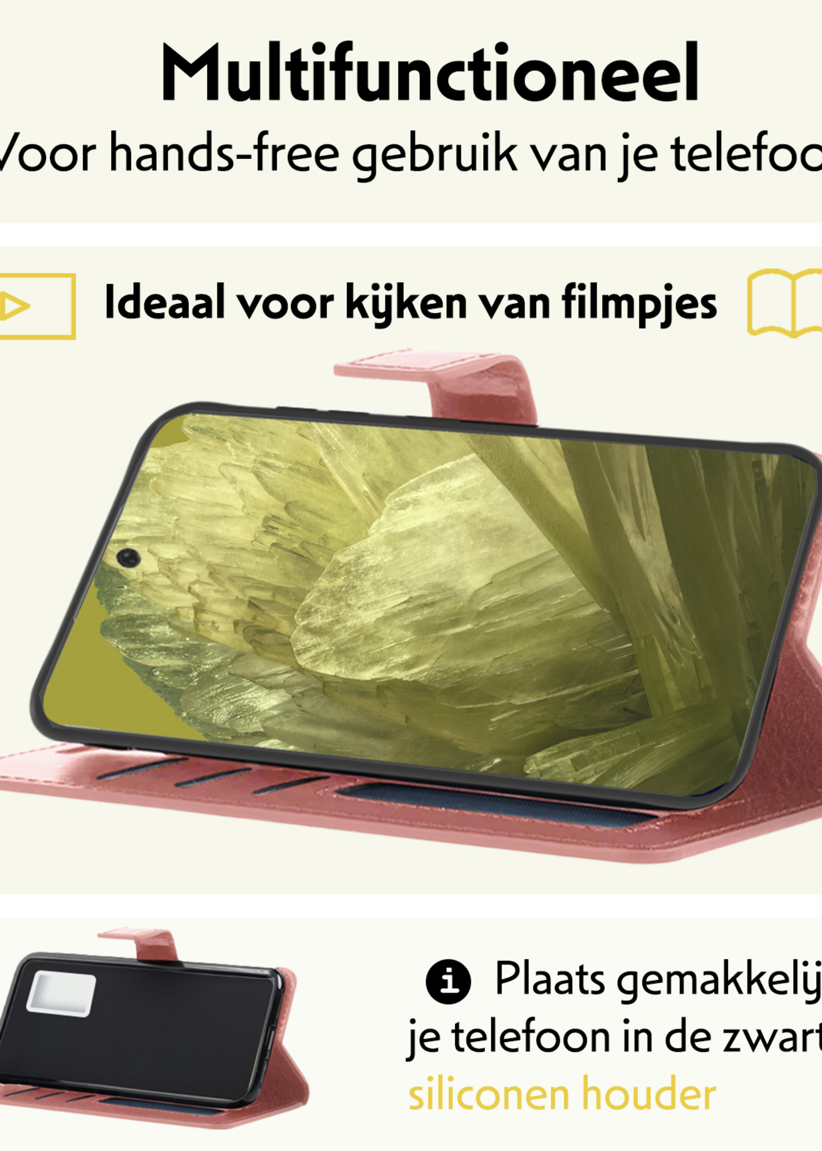 LUQ Hoesje Geschikt voor Google Pixel 8a Hoesje Book Case Hoes Wallet Cover - Hoes Geschikt voor Google Pixel 8a Hoesje Bookcase Hoes - Rosé goud