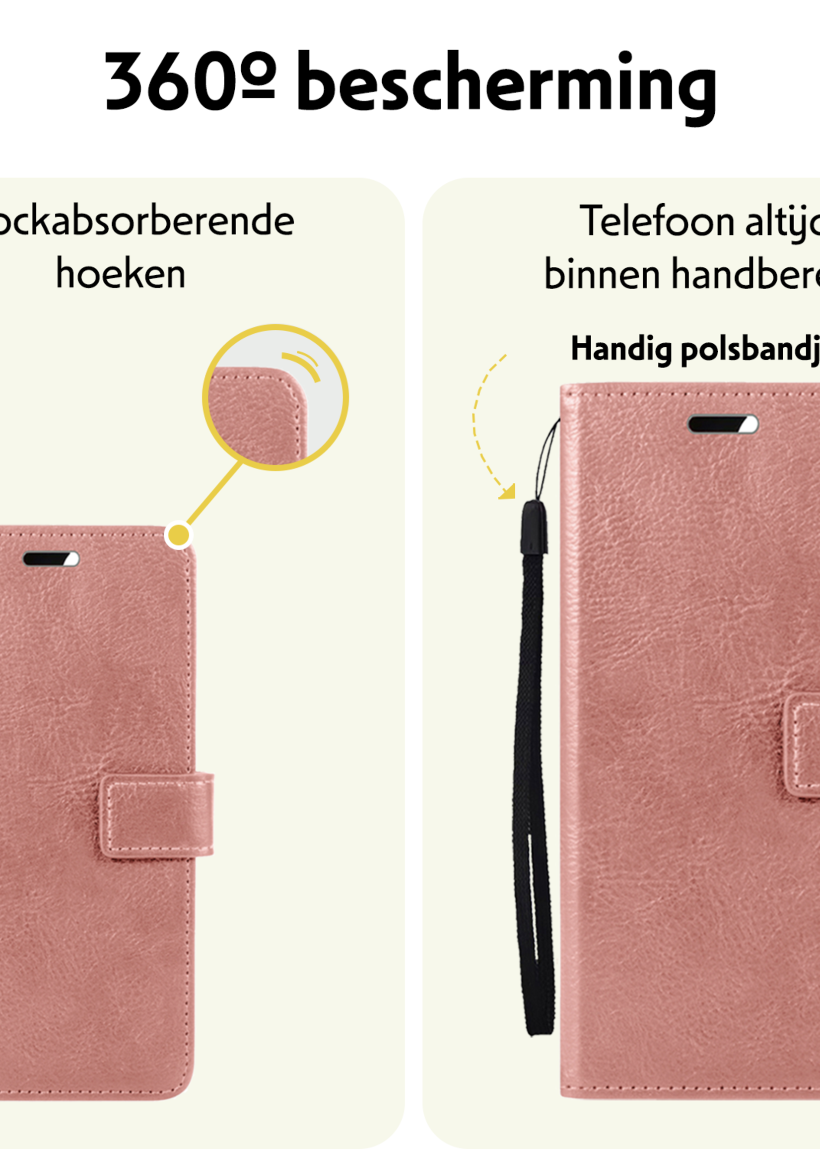 LUQ Hoesje Geschikt voor Google Pixel 8a Hoesje Book Case Hoes Wallet Cover - Hoes Geschikt voor Google Pixel 8a Hoesje Bookcase Hoes - Rosé goud
