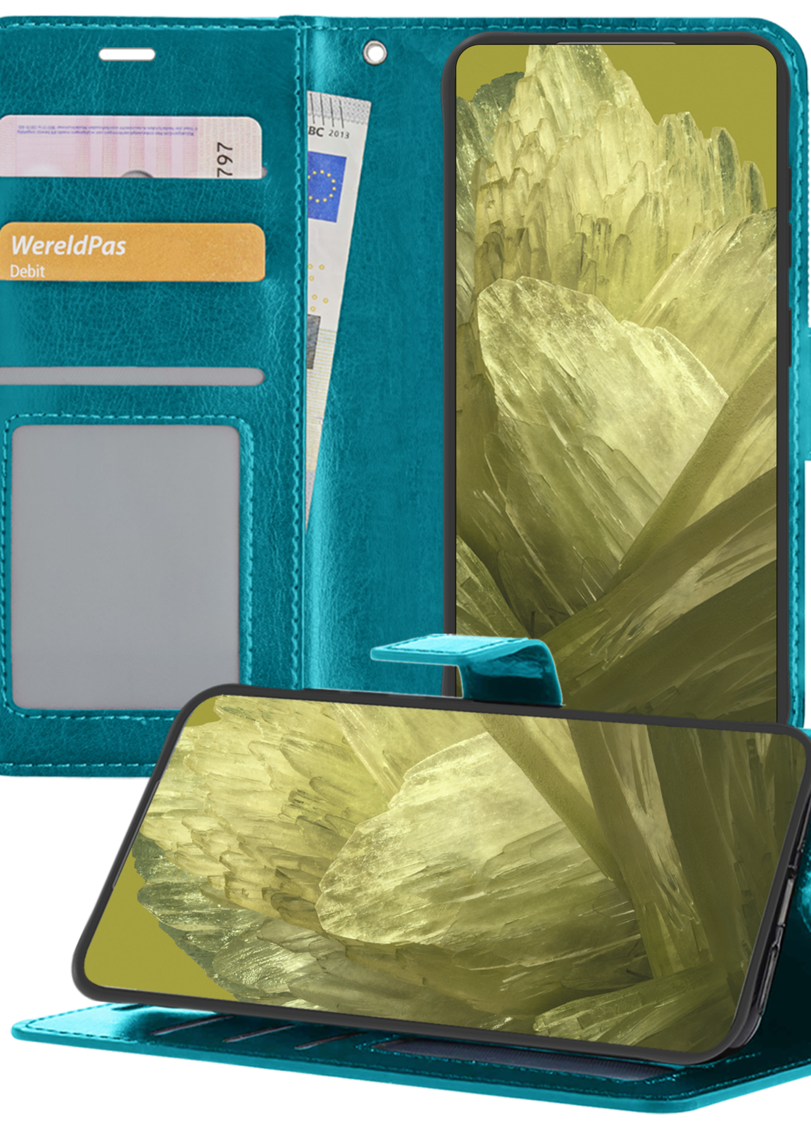 LUQ Hoesje Geschikt voor Google Pixel 8a Hoesje Book Case Hoes Wallet Cover - Hoes Geschikt voor Google Pixel 8a Hoesje Bookcase Hoes - Turquoise