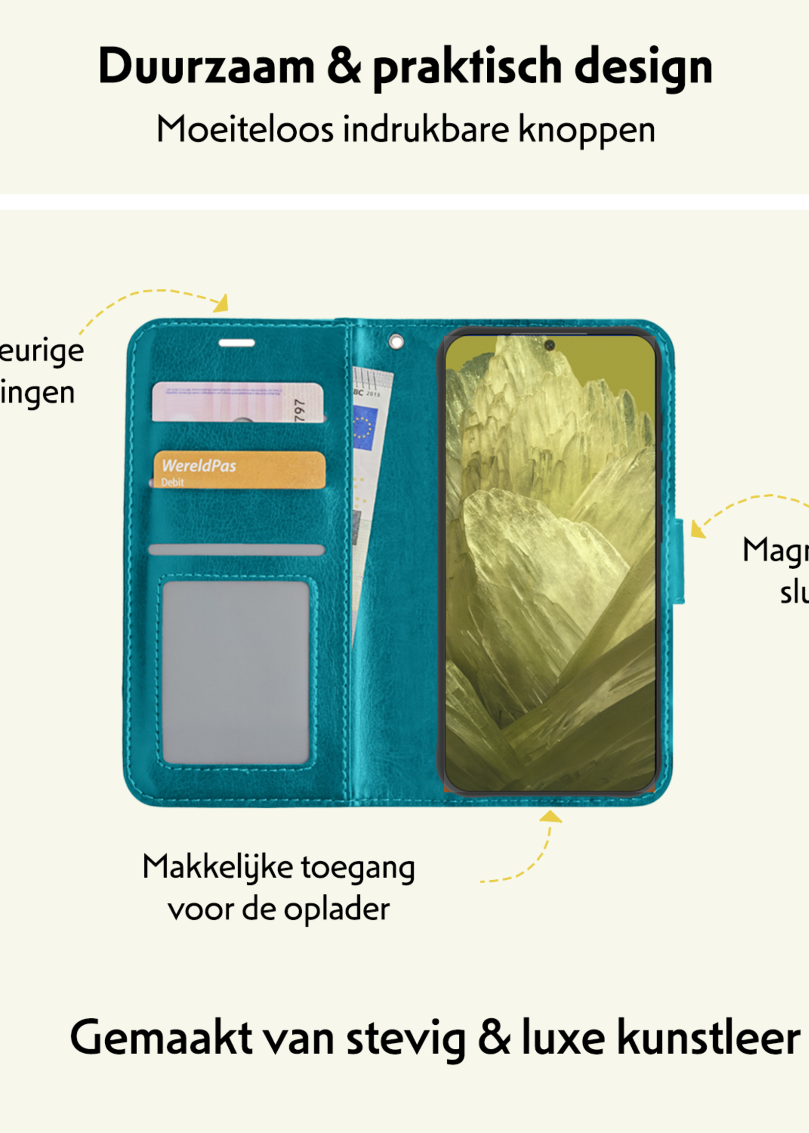 LUQ Hoesje Geschikt voor Google Pixel 8a Hoesje Book Case Hoes Wallet Cover - Hoes Geschikt voor Google Pixel 8a Hoesje Bookcase Hoes - Turquoise