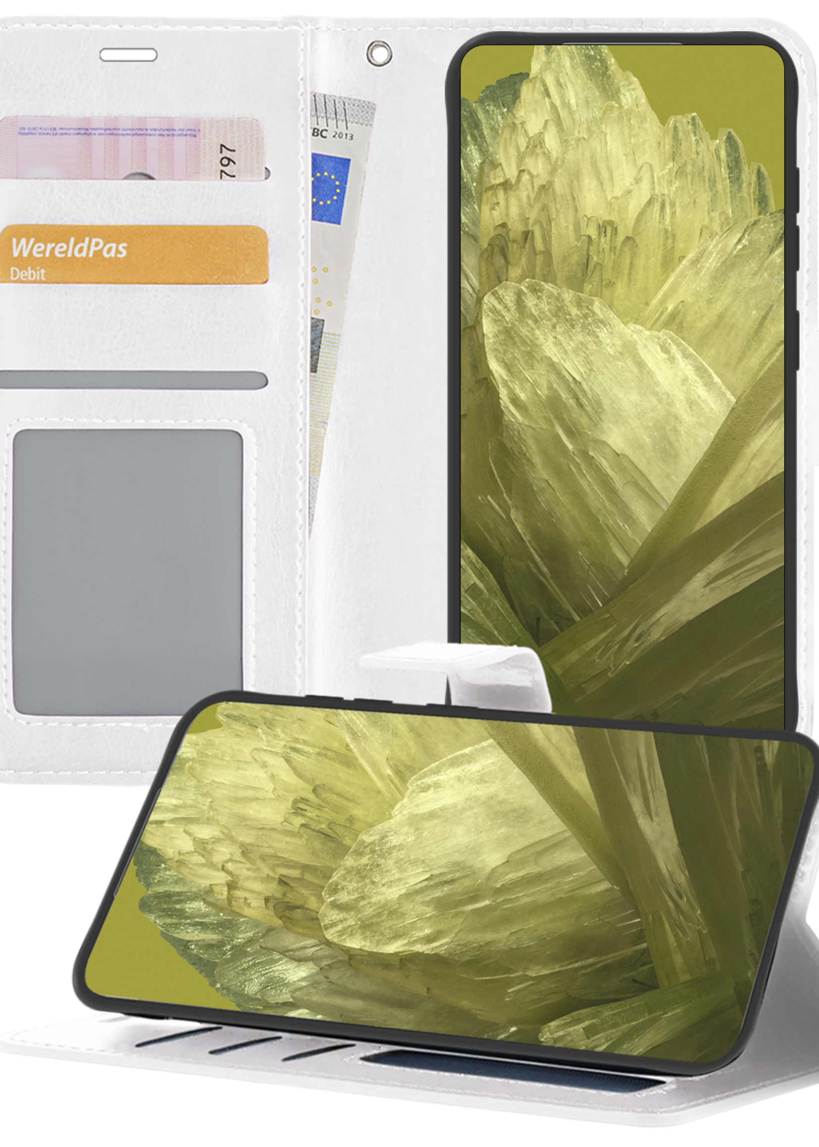 LUQ Hoesje Geschikt voor Google Pixel 8a Hoesje Book Case Hoes Wallet Cover - Hoes Geschikt voor Google Pixel 8a Hoesje Bookcase Hoes - Wit