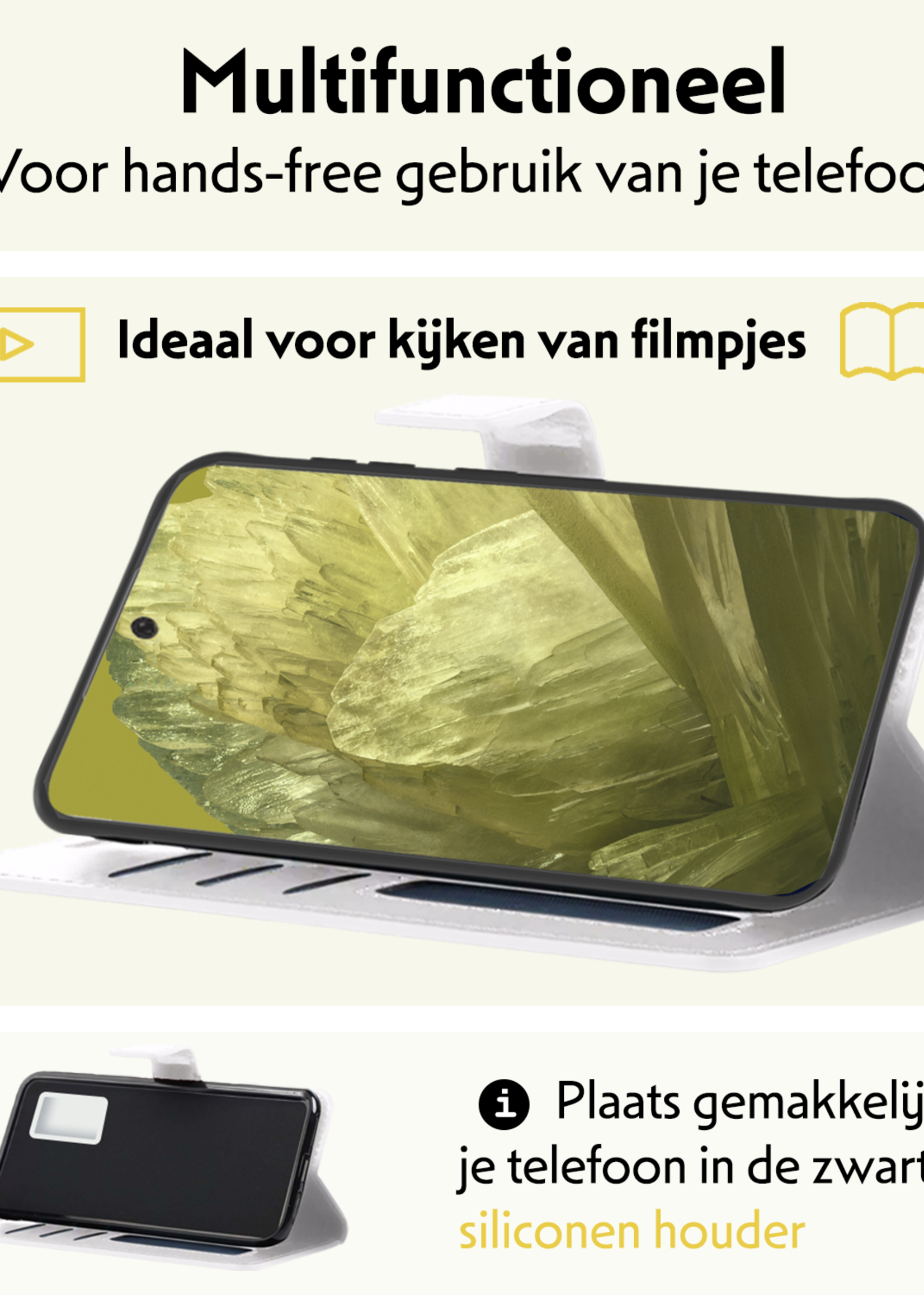 LUQ Hoesje Geschikt voor Google Pixel 8a Hoesje Book Case Hoes Wallet Cover - Hoes Geschikt voor Google Pixel 8a Hoesje Bookcase Hoes - Wit