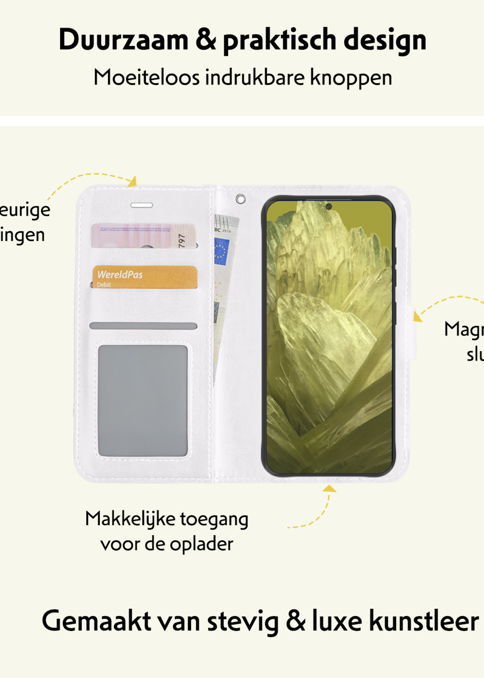 LUQ Hoesje Geschikt voor Google Pixel 8a Hoesje Book Case Hoes Wallet Cover - Hoes Geschikt voor Google Pixel 8a Hoesje Bookcase Hoes - Wit