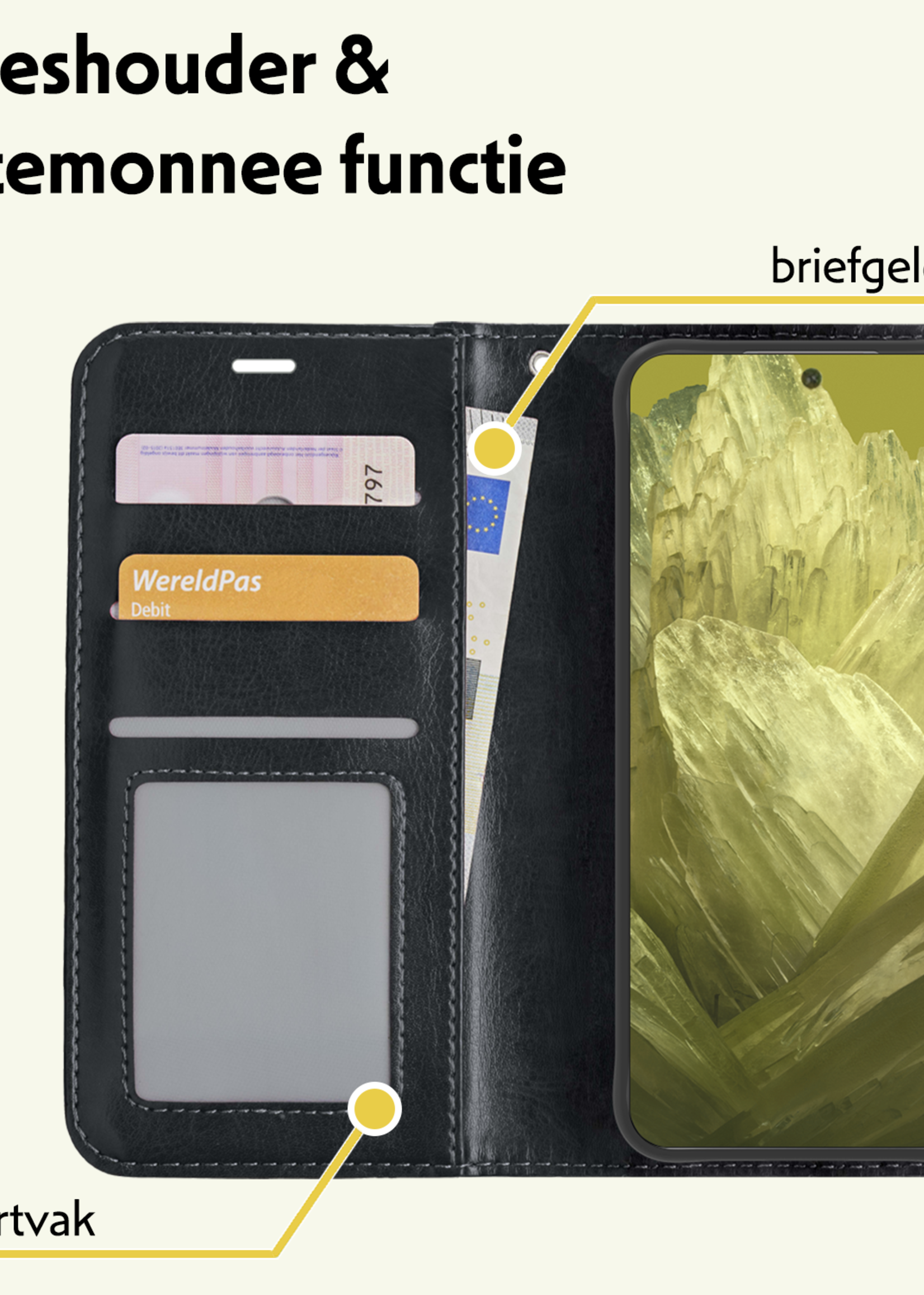 LUQ Hoesje Geschikt voor Google Pixel 8a Hoesje Book Case Hoes Wallet Cover - Hoes Geschikt voor Google Pixel 8a Hoesje Bookcase Hoes - Zwart