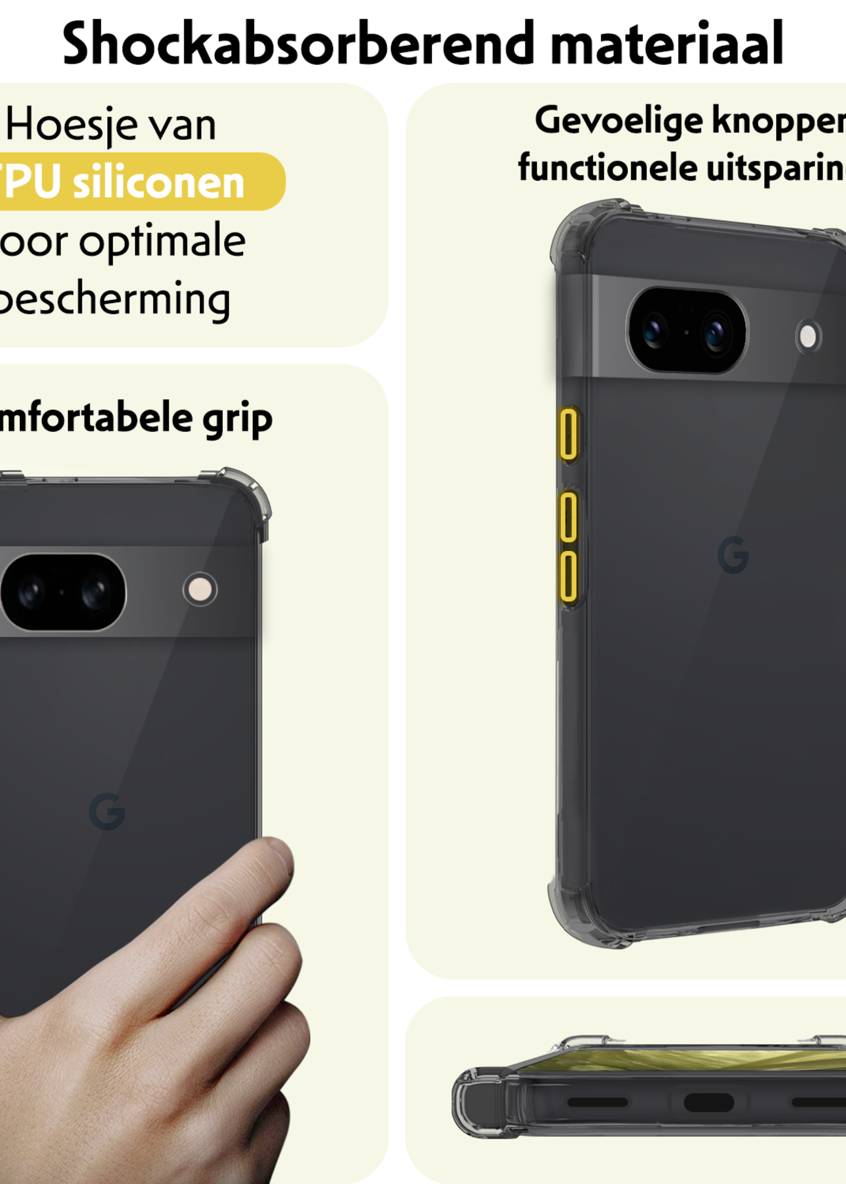 LUQ Hoesje Geschikt voor Google Pixel 8a Hoesje Shockproof Case Siliconen Met 2x Screenprotector - Hoes Geschikt voor Google Pixel 8a Hoes Cover Siliconen - Transparant