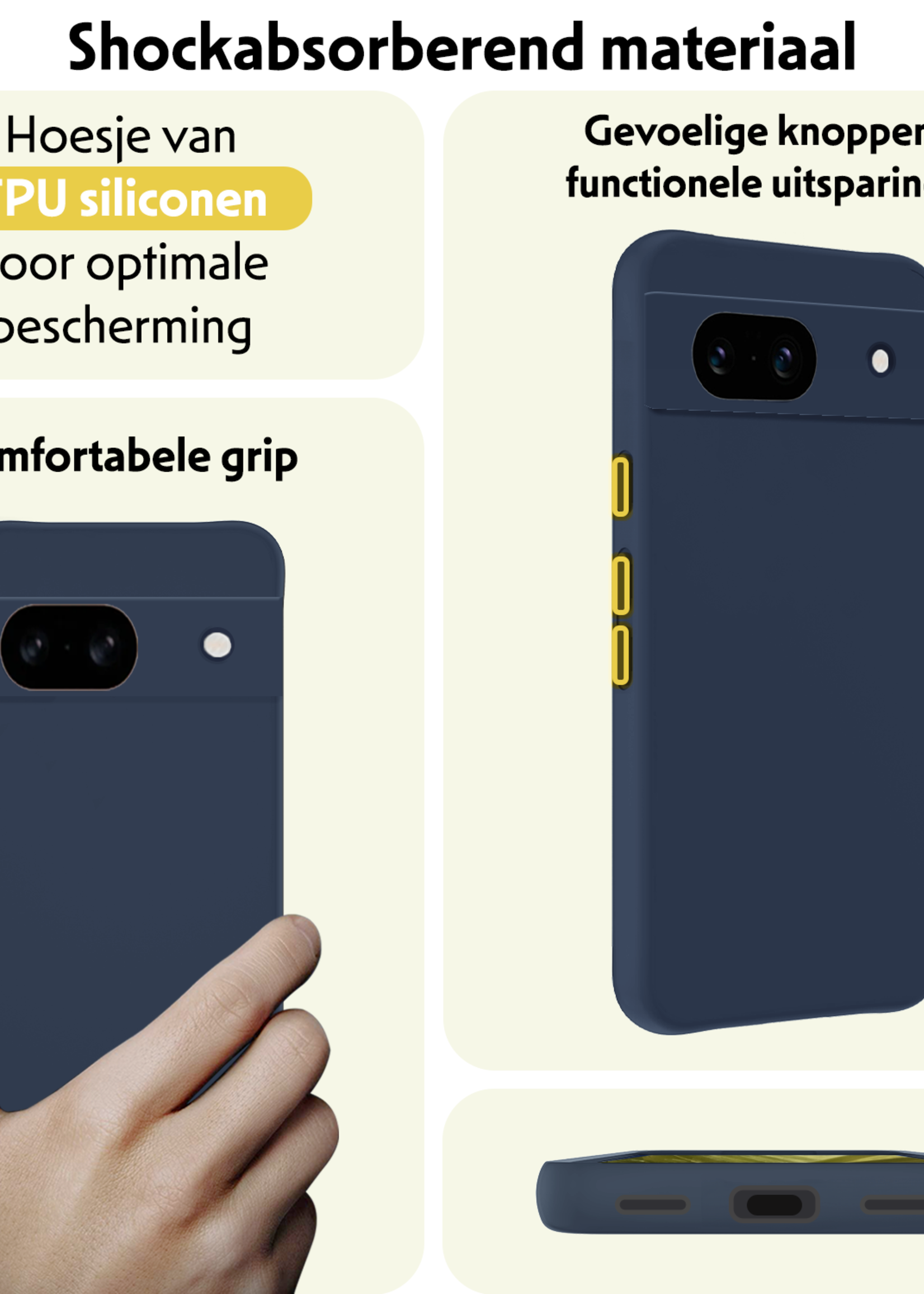 LUQ Hoesje Geschikt voor Google Pixel 8a Hoesje Siliconen Case Met Screenprotector - Hoes Geschikt voor Google Pixel 8a Hoes Siliconen - Donkerblauw