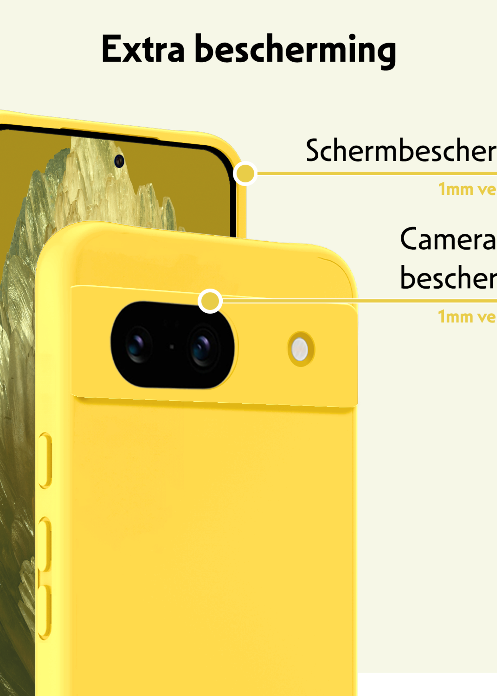 LUQ Hoesje Geschikt voor Google Pixel 8a Hoesje Siliconen Case Met Screenprotector - Hoes Geschikt voor Google Pixel 8a Hoes Siliconen - Geel