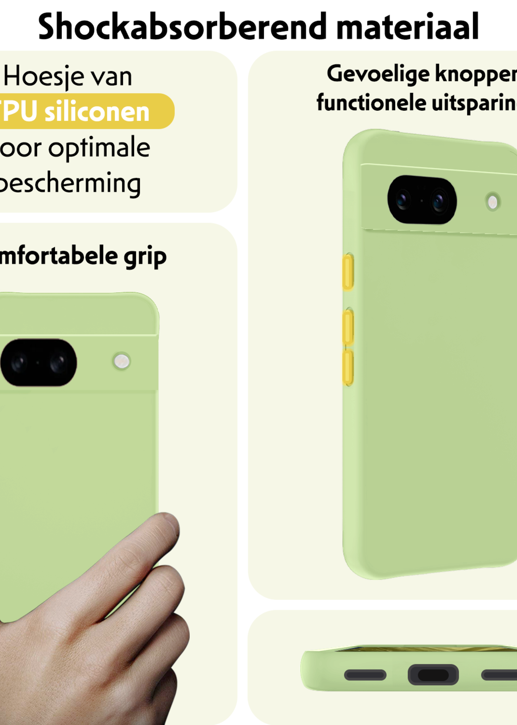 LUQ Hoesje Geschikt voor Google Pixel 8a Hoesje Siliconen Case Met Screenprotector - Hoes Geschikt voor Google Pixel 8a Hoes Siliconen - Groen