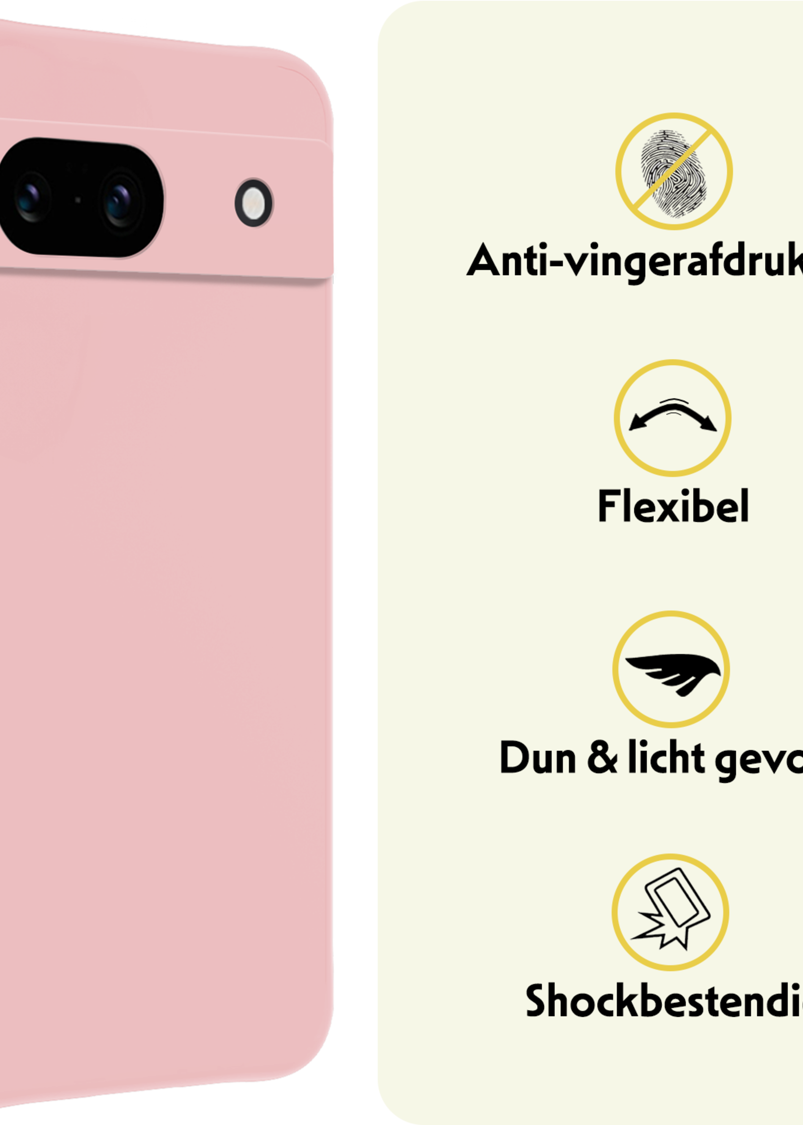 LUQ Hoesje Geschikt voor Google Pixel 8a Hoesje Siliconen Case Met Screenprotector - Hoes Geschikt voor Google Pixel 8a Hoes Siliconen - Lichtroze