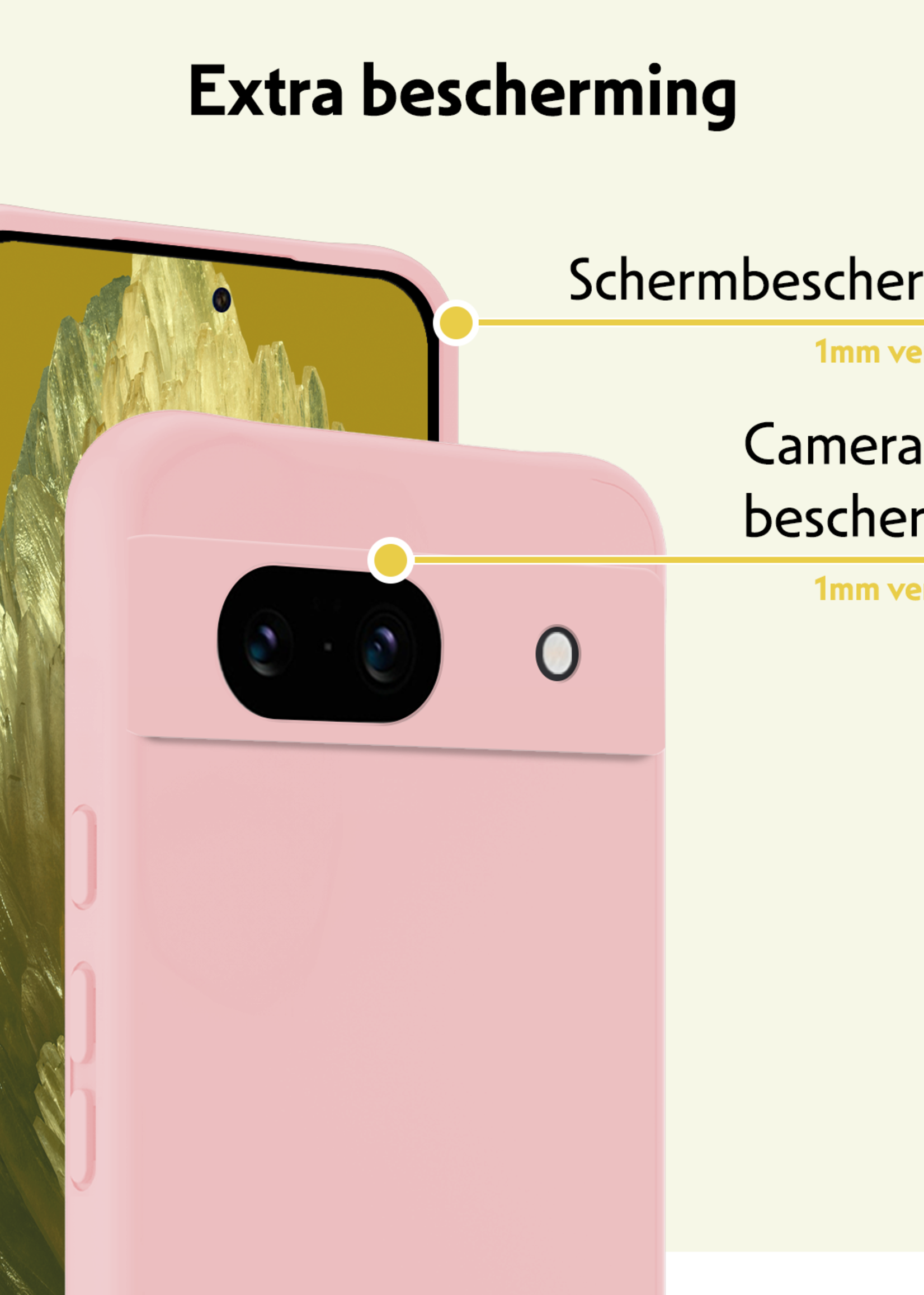 LUQ Hoesje Geschikt voor Google Pixel 8a Hoesje Siliconen Case Met Screenprotector - Hoes Geschikt voor Google Pixel 8a Hoes Siliconen - Lichtroze