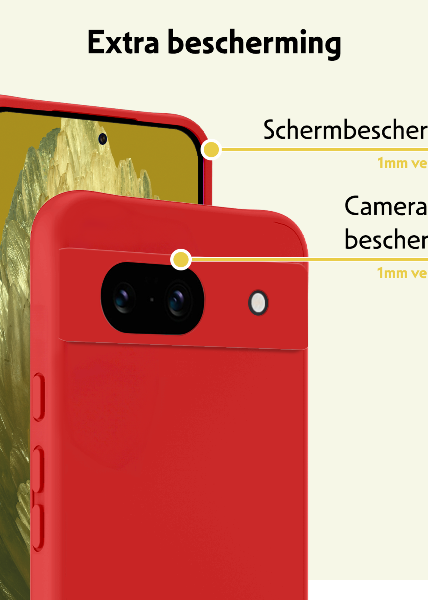 LUQ Hoesje Geschikt voor Google Pixel 8a Hoesje Siliconen Case Met Screenprotector - Hoes Geschikt voor Google Pixel 8a Hoes Siliconen - Rood