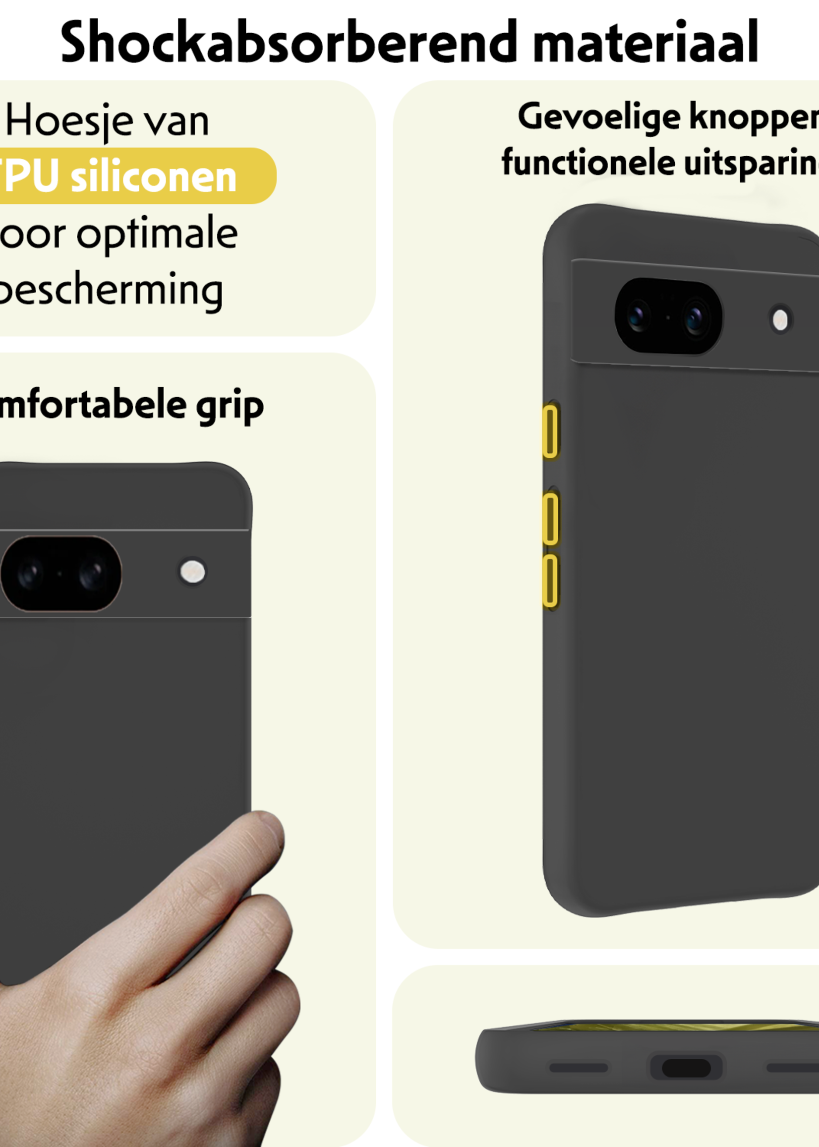 LUQ Hoesje Geschikt voor Google Pixel 8a Hoesje Siliconen Case Met Screenprotector - Hoes Geschikt voor Google Pixel 8a Hoes Siliconen - Zwart