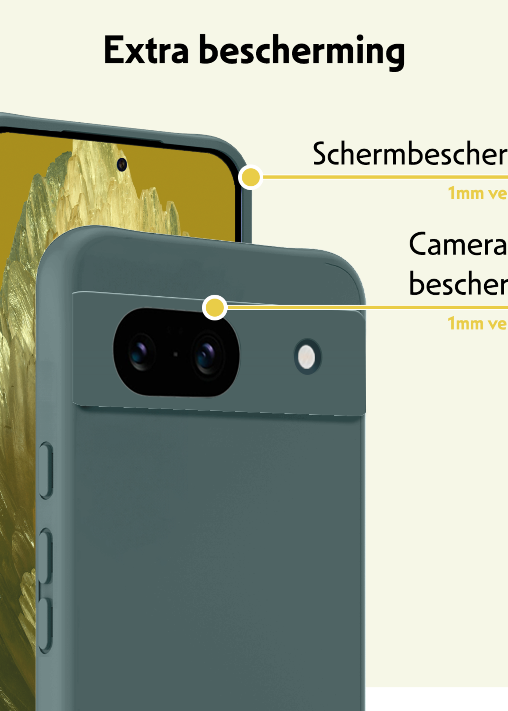 LUQ Hoesje Geschikt voor Google Pixel 8a Hoesje Siliconen Case Met 2x Screenprotector - Hoes Geschikt voor Google Pixel 8a Hoes Siliconen - Donkergroen