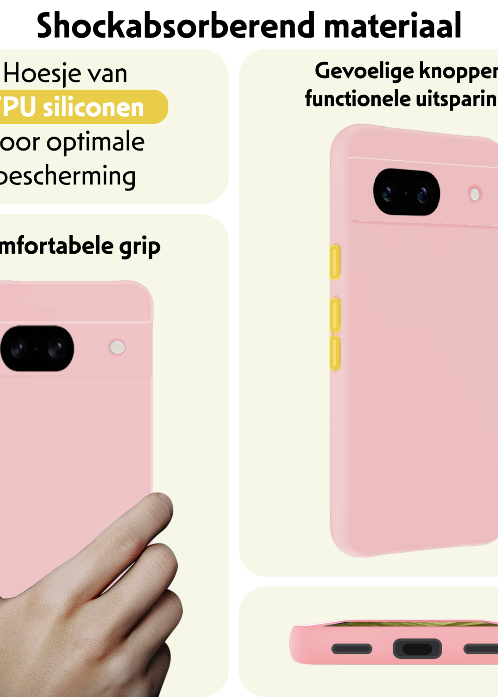 LUQ Hoesje Geschikt voor Google Pixel 8a Hoesje Siliconen Case Met 2x Screenprotector - Hoes Geschikt voor Google Pixel 8a Hoes Siliconen - Lichtroze