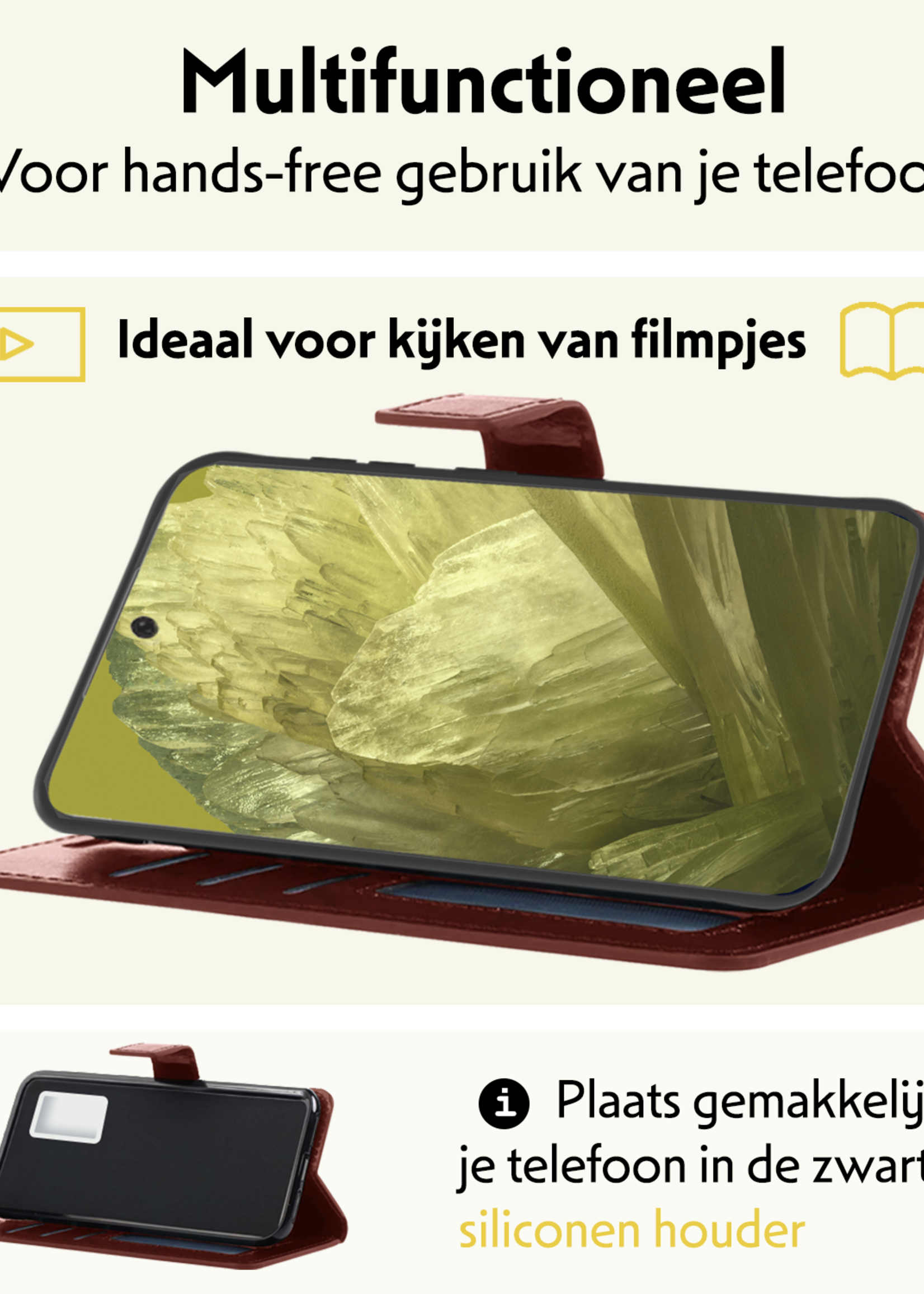 LUQ Hoesje Geschikt voor Google Pixel 8a Hoesje Book Case Hoes Wallet Cover Met Screenprotector - Hoes Geschikt voor Google Pixel 8a Hoesje Bookcase Hoes - Bruin