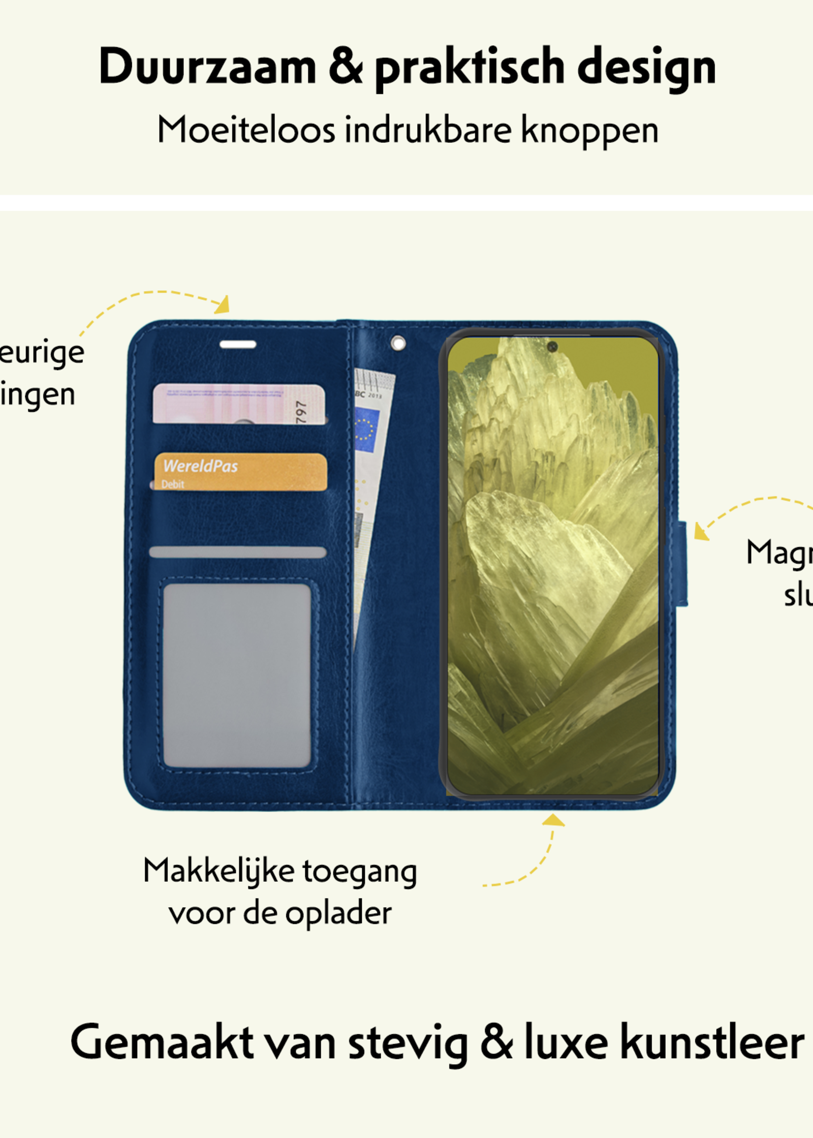 LUQ Hoesje Geschikt voor Google Pixel 8a Hoesje Book Case Hoes Wallet Cover Met Screenprotector - Hoes Geschikt voor Google Pixel 8a Hoesje Bookcase Hoes - Donkerblauw