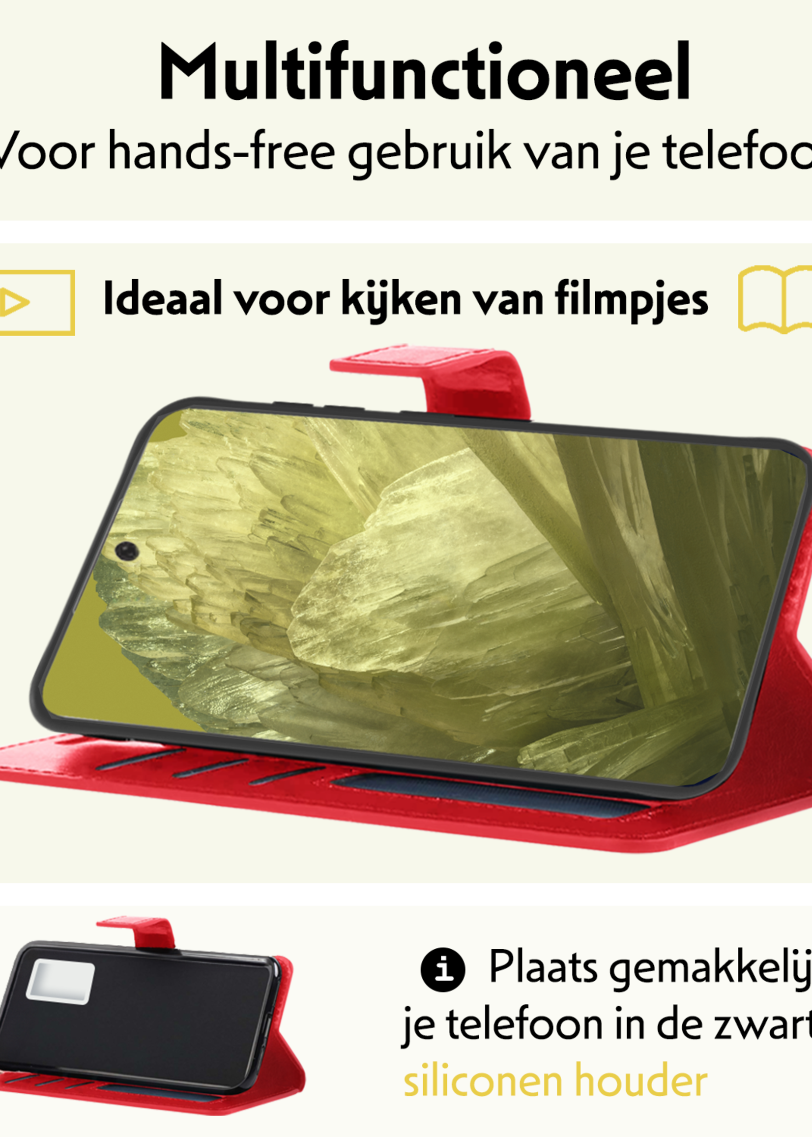 LUQ Hoesje Geschikt voor Google Pixel 8a Hoesje Book Case Hoes Wallet Cover Met Screenprotector - Hoes Geschikt voor Google Pixel 8a Hoesje Bookcase Hoes - Rood