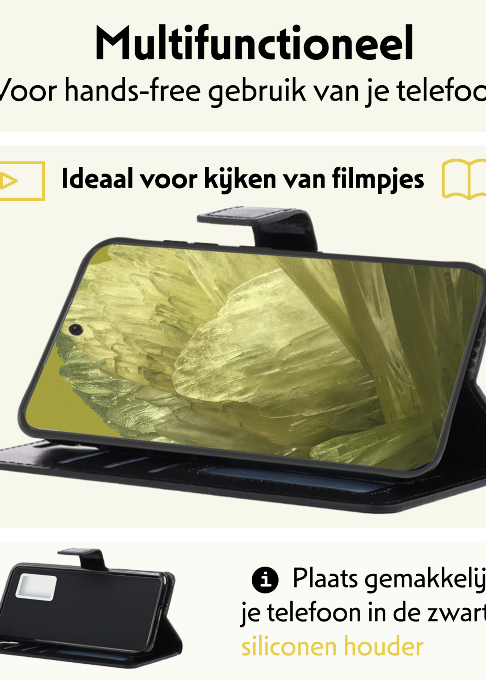 LUQ Hoesje Geschikt voor Google Pixel 8a Hoesje Book Case Hoes Wallet Cover Met Screenprotector - Hoes Geschikt voor Google Pixel 8a Hoesje Bookcase Hoes - Zwart