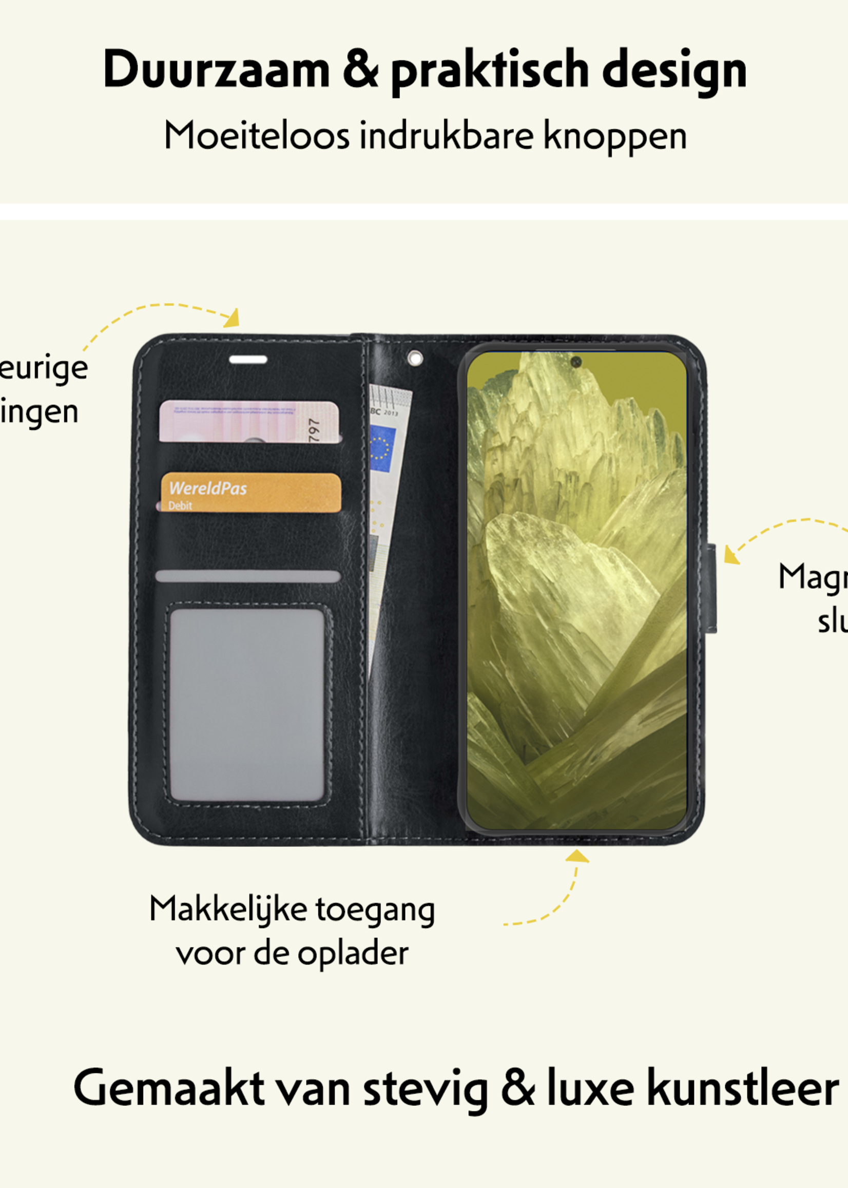 LUQ Hoesje Geschikt voor Google Pixel 8a Hoesje Book Case Hoes Wallet Cover Met Screenprotector - Hoes Geschikt voor Google Pixel 8a Hoesje Bookcase Hoes - Zwart