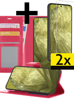 LUQ LUQ Google Pixel 8a Hoesje Bookcase Met 2x Screenprotector - Donkerroze