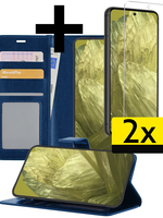 LUQ LUQ Google Pixel 8a Hoesje Bookcase Met 2x Screenprotector - Donkerblauw