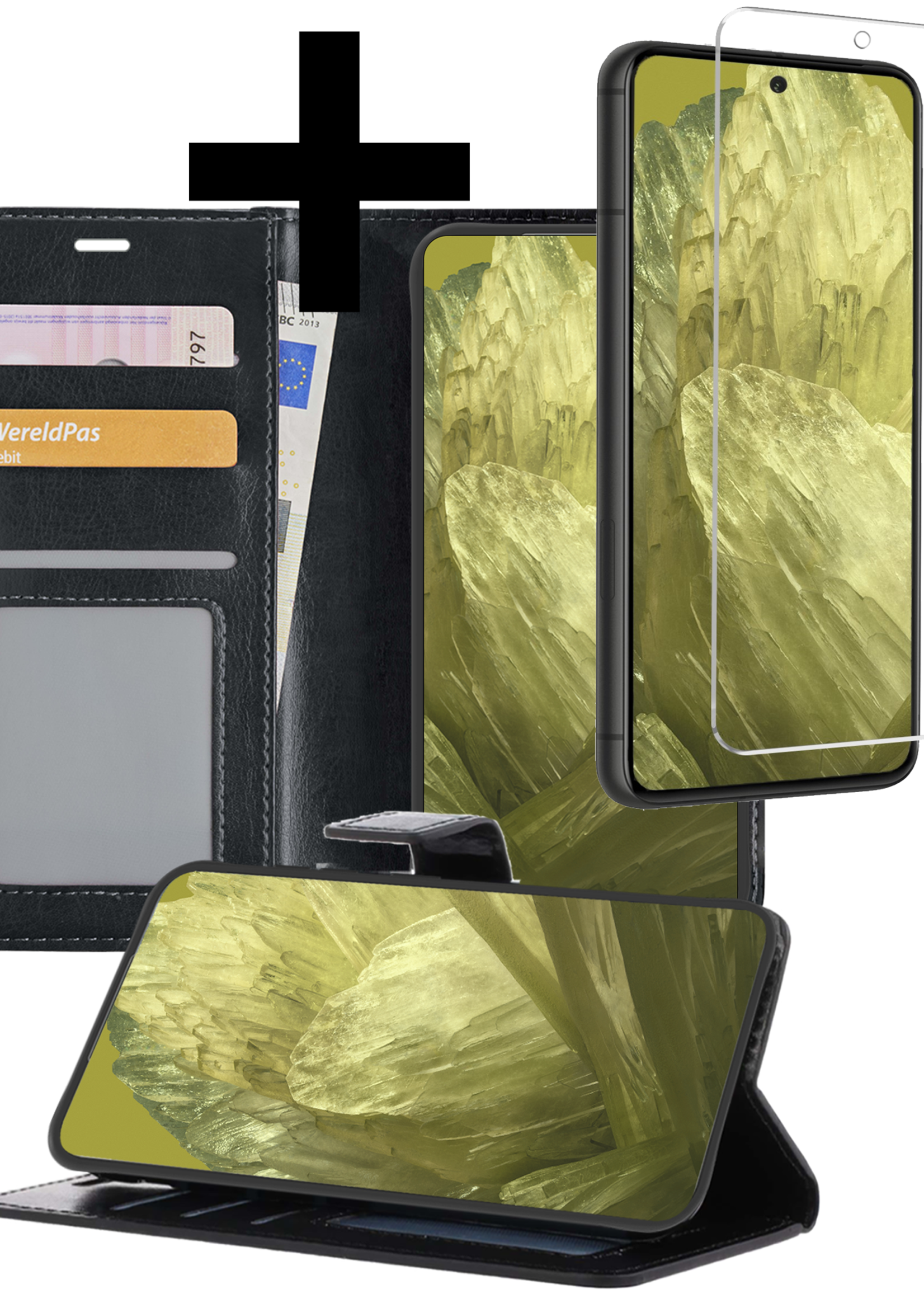 LUQ Hoesje Geschikt voor Google Pixel 8a Hoesje Book Case Hoes Wallet Cover Met Screenprotector - Hoes Geschikt voor Google Pixel 8a Hoesje Bookcase Hoes - Zwart