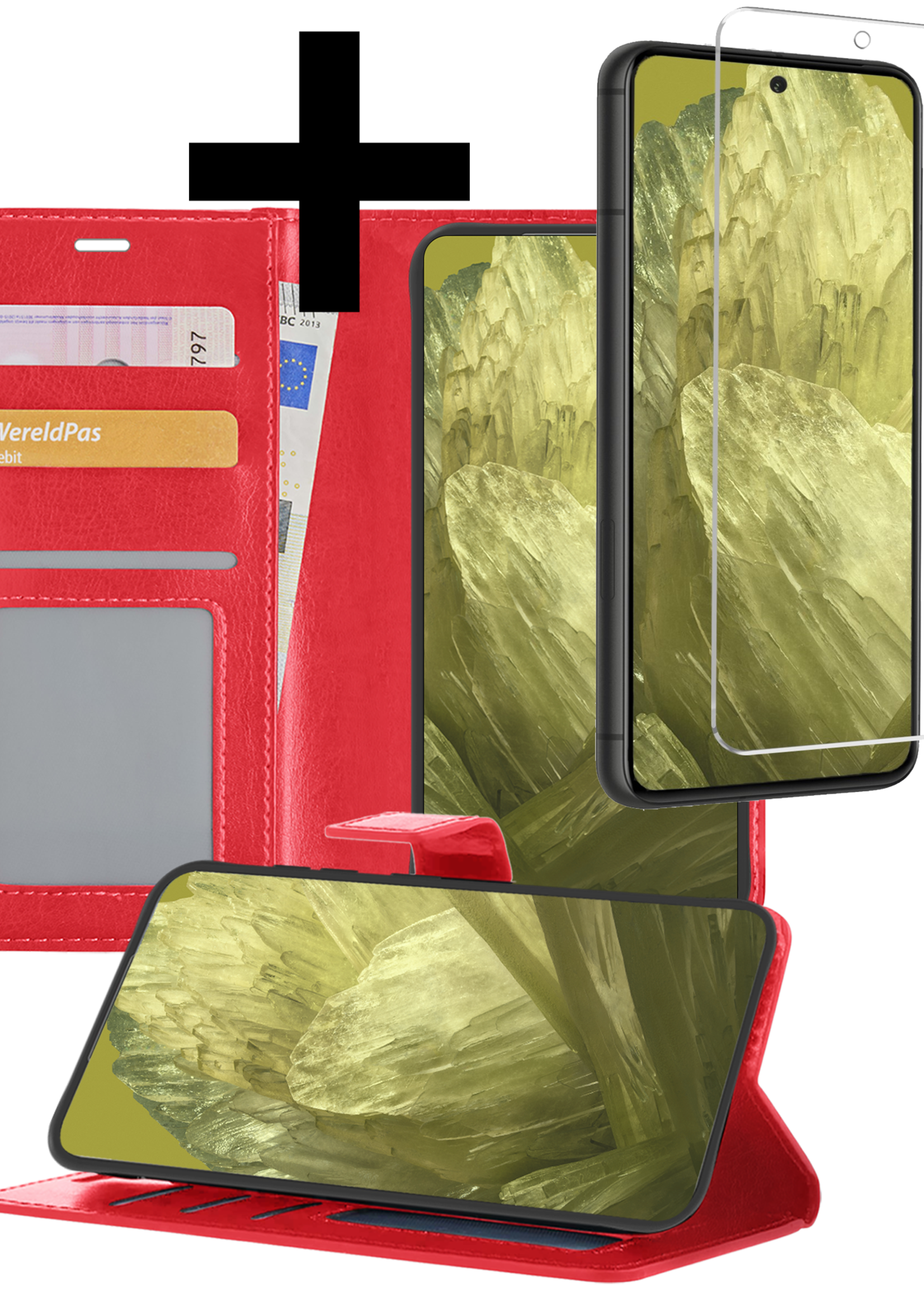 LUQ Hoesje Geschikt voor Google Pixel 8a Hoesje Book Case Hoes Wallet Cover Met Screenprotector - Hoes Geschikt voor Google Pixel 8a Hoesje Bookcase Hoes - Rood