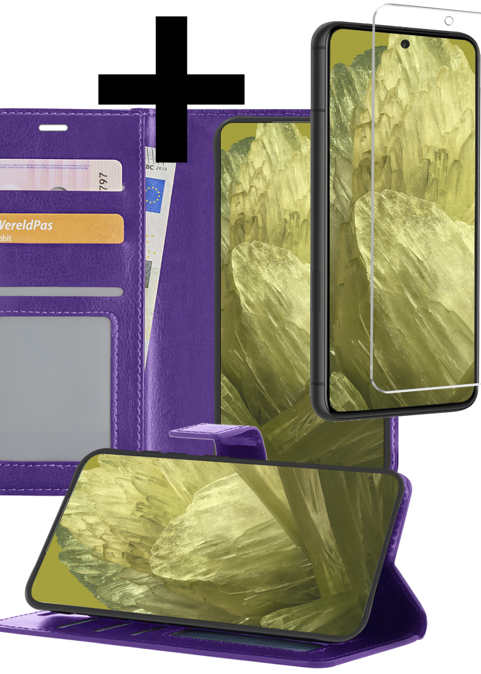 LUQ Hoesje Geschikt voor Google Pixel 8a Hoesje Book Case Hoes Wallet Cover Met Screenprotector - Hoes Geschikt voor Google Pixel 8a Hoesje Bookcase Hoes - Paars