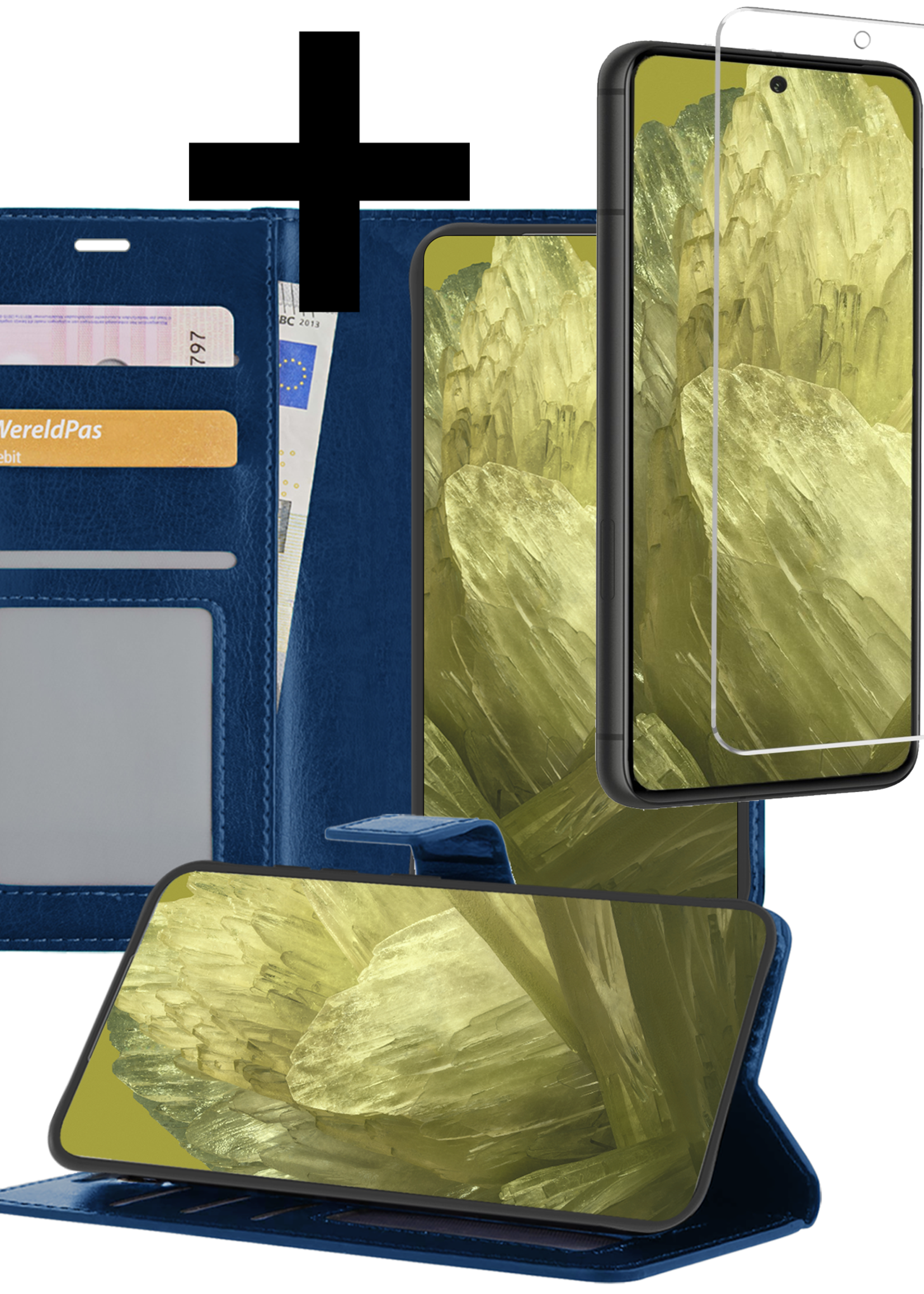 LUQ Hoesje Geschikt voor Google Pixel 8a Hoesje Book Case Hoes Wallet Cover Met Screenprotector - Hoes Geschikt voor Google Pixel 8a Hoesje Bookcase Hoes - Donkerblauw