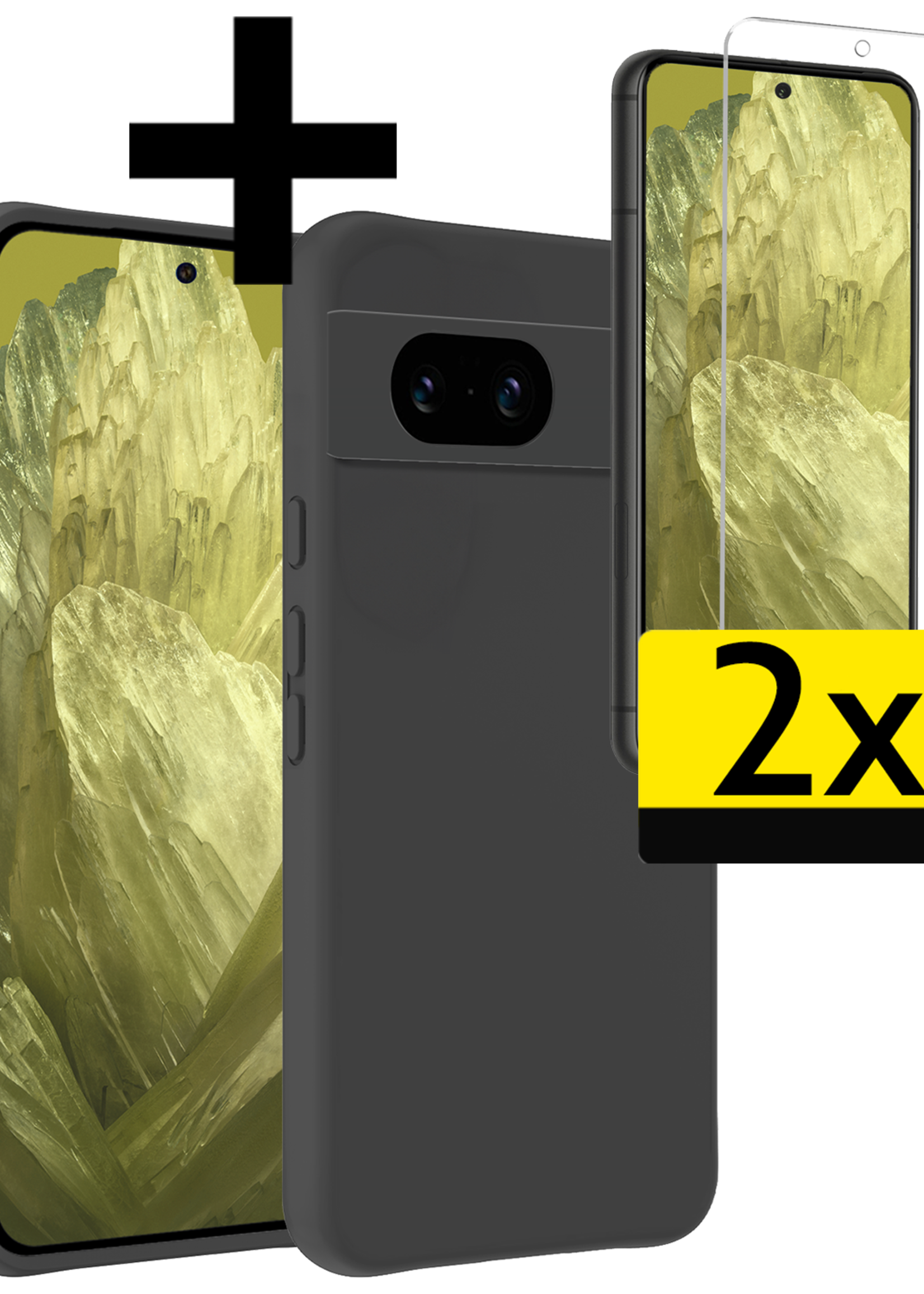 LUQ Hoesje Geschikt voor Google Pixel 8a Hoesje Siliconen Case Met 2x Screenprotector - Hoes Geschikt voor Google Pixel 8a Hoes Siliconen - Zwart