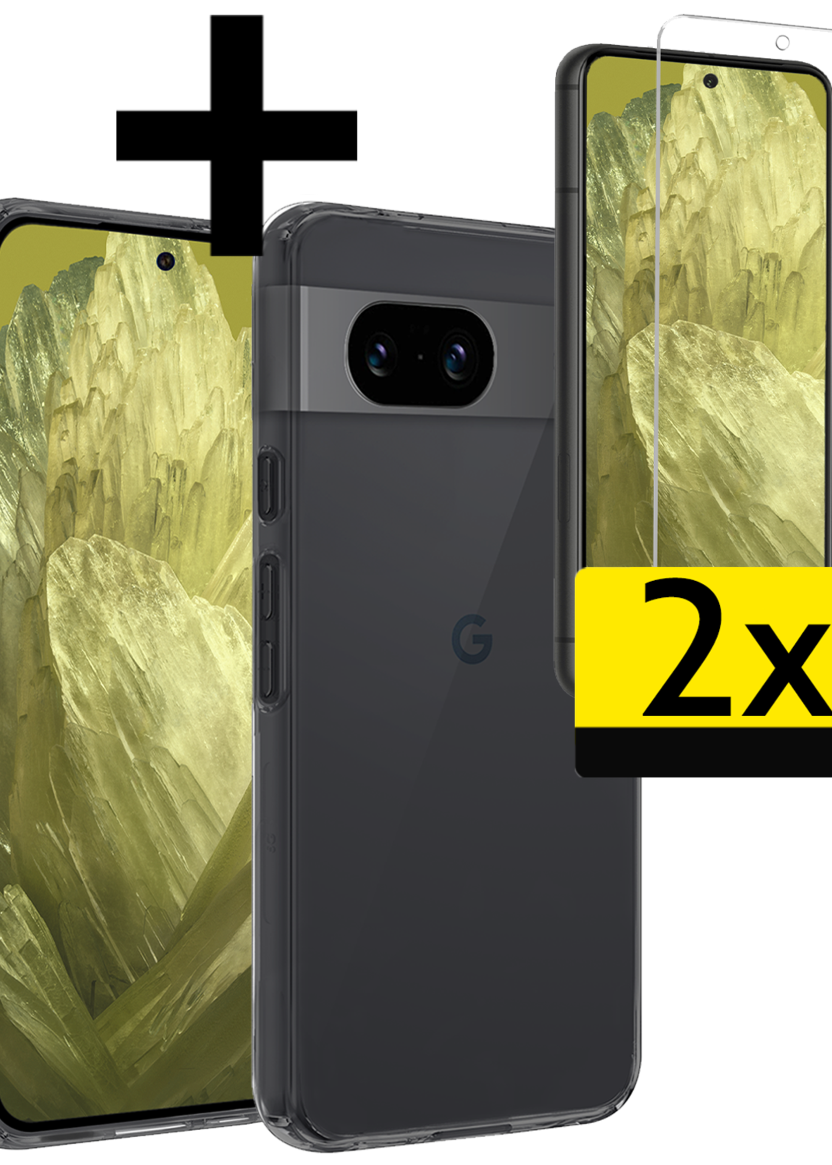 LUQ Hoesje Geschikt voor Google Pixel 8a Hoesje Siliconen Case Met 2x Screenprotector - Hoes Geschikt voor Google Pixel 8a Hoes Siliconen - Transparant