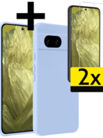LUQ LUQ Google Pixel 8a Hoesje Siliconen Met 2x Screenprotector - Lichtblauw