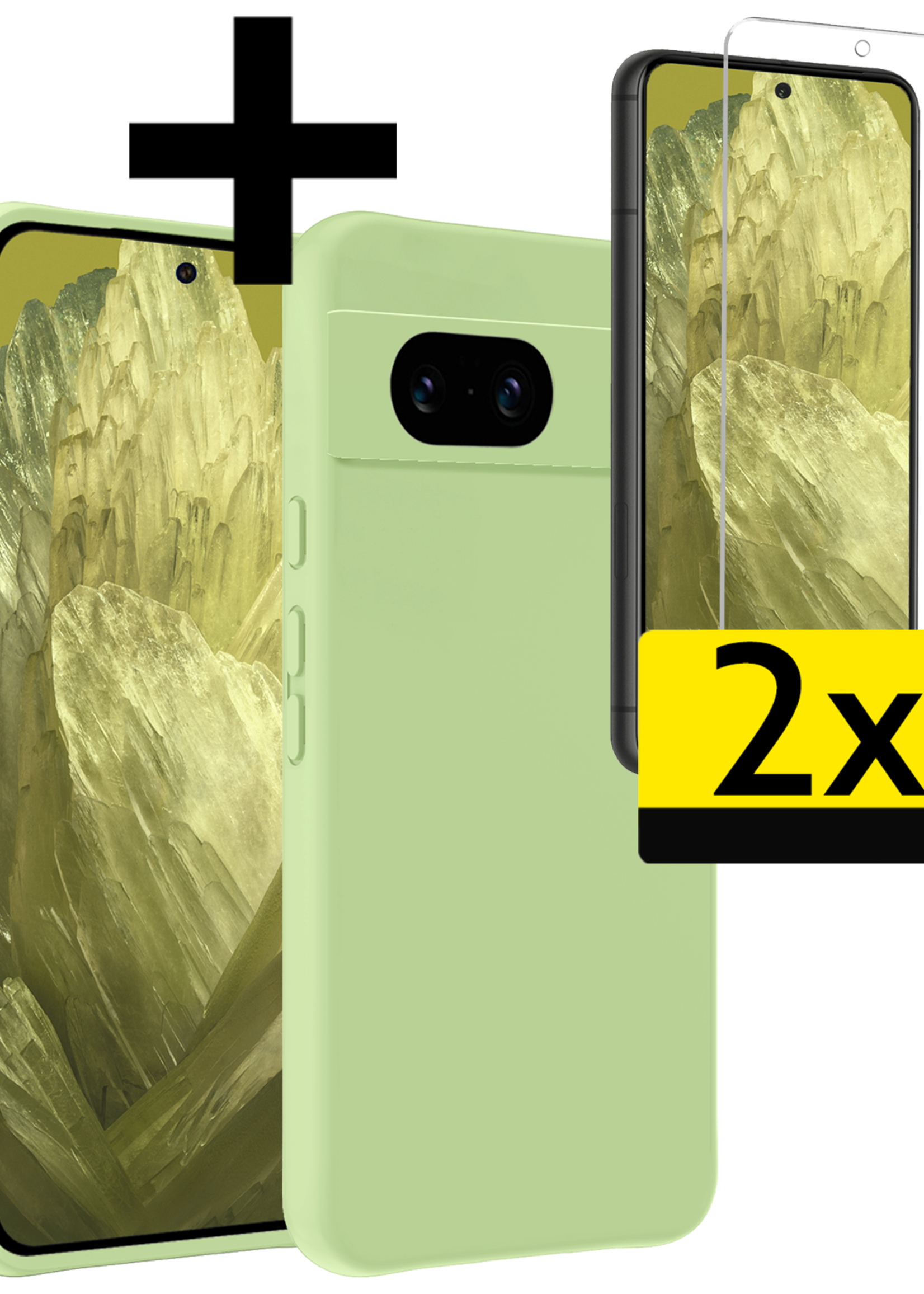 LUQ Hoesje Geschikt voor Google Pixel 8a Hoesje Siliconen Case Met 2x Screenprotector - Hoes Geschikt voor Google Pixel 8a Hoes Siliconen - Groen