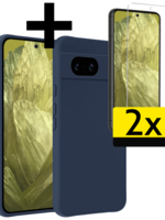 LUQ LUQ Google Pixel 8a Hoesje Siliconen Met 2x Screenprotector - Donkerblauw