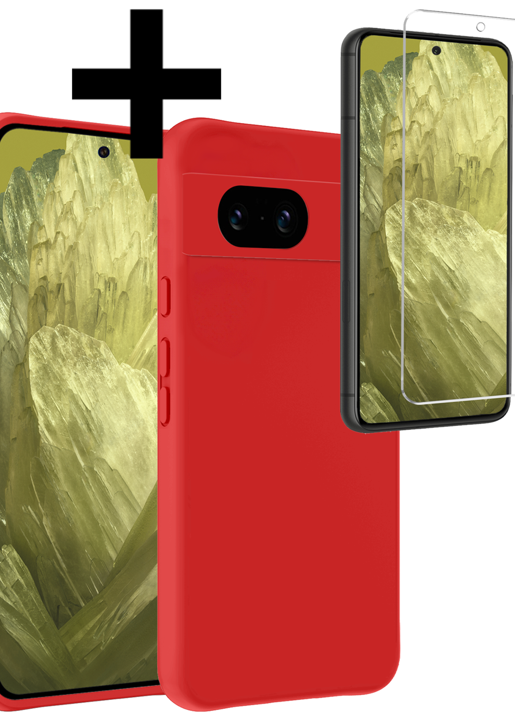 LUQ Hoesje Geschikt voor Google Pixel 8a Hoesje Siliconen Case Met Screenprotector - Hoes Geschikt voor Google Pixel 8a Hoes Siliconen - Rood