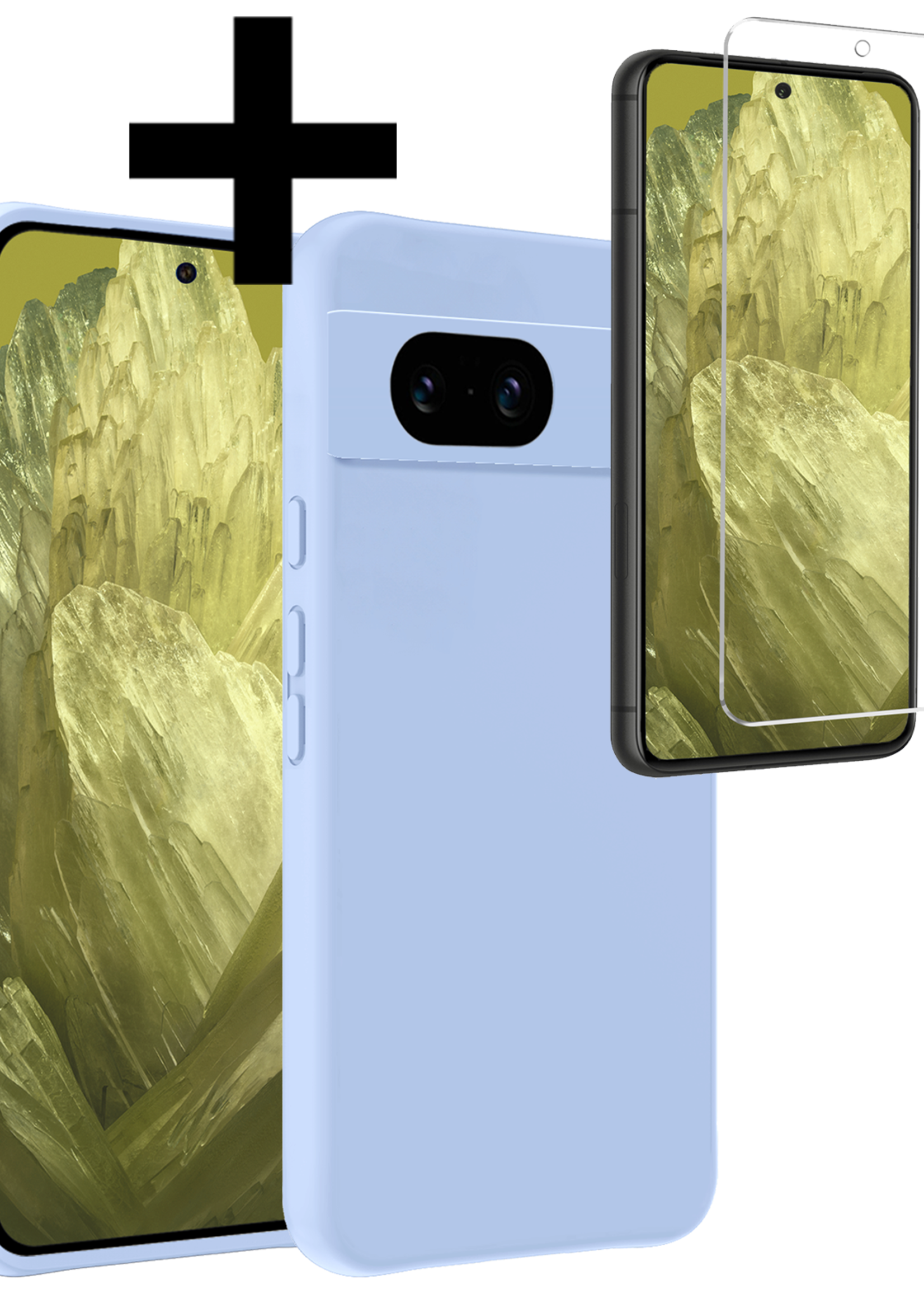 LUQ Hoesje Geschikt voor Google Pixel 8a Hoesje Siliconen Case Met Screenprotector - Hoes Geschikt voor Google Pixel 8a Hoes Siliconen - Lichtblauw