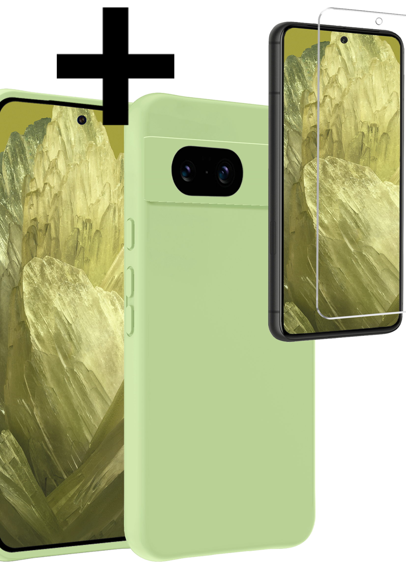 LUQ Hoesje Geschikt voor Google Pixel 8a Hoesje Siliconen Case Met Screenprotector - Hoes Geschikt voor Google Pixel 8a Hoes Siliconen - Groen