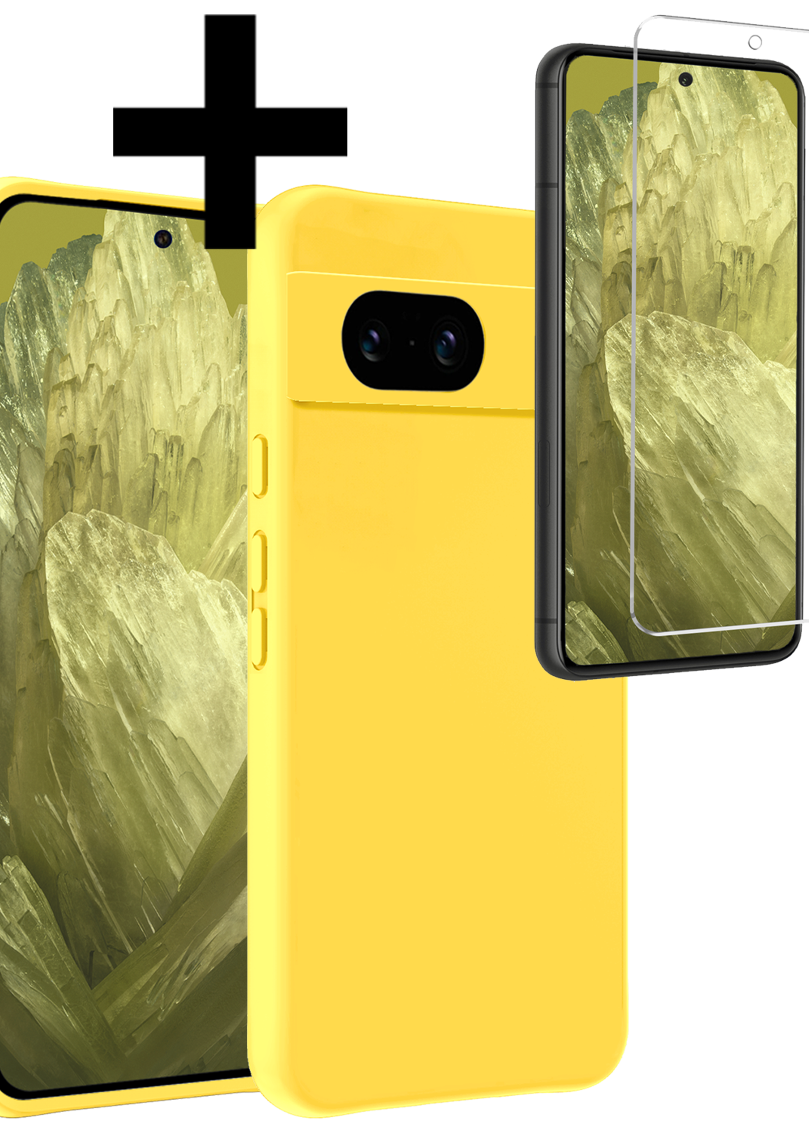 LUQ Hoesje Geschikt voor Google Pixel 8a Hoesje Siliconen Case Met Screenprotector - Hoes Geschikt voor Google Pixel 8a Hoes Siliconen - Geel