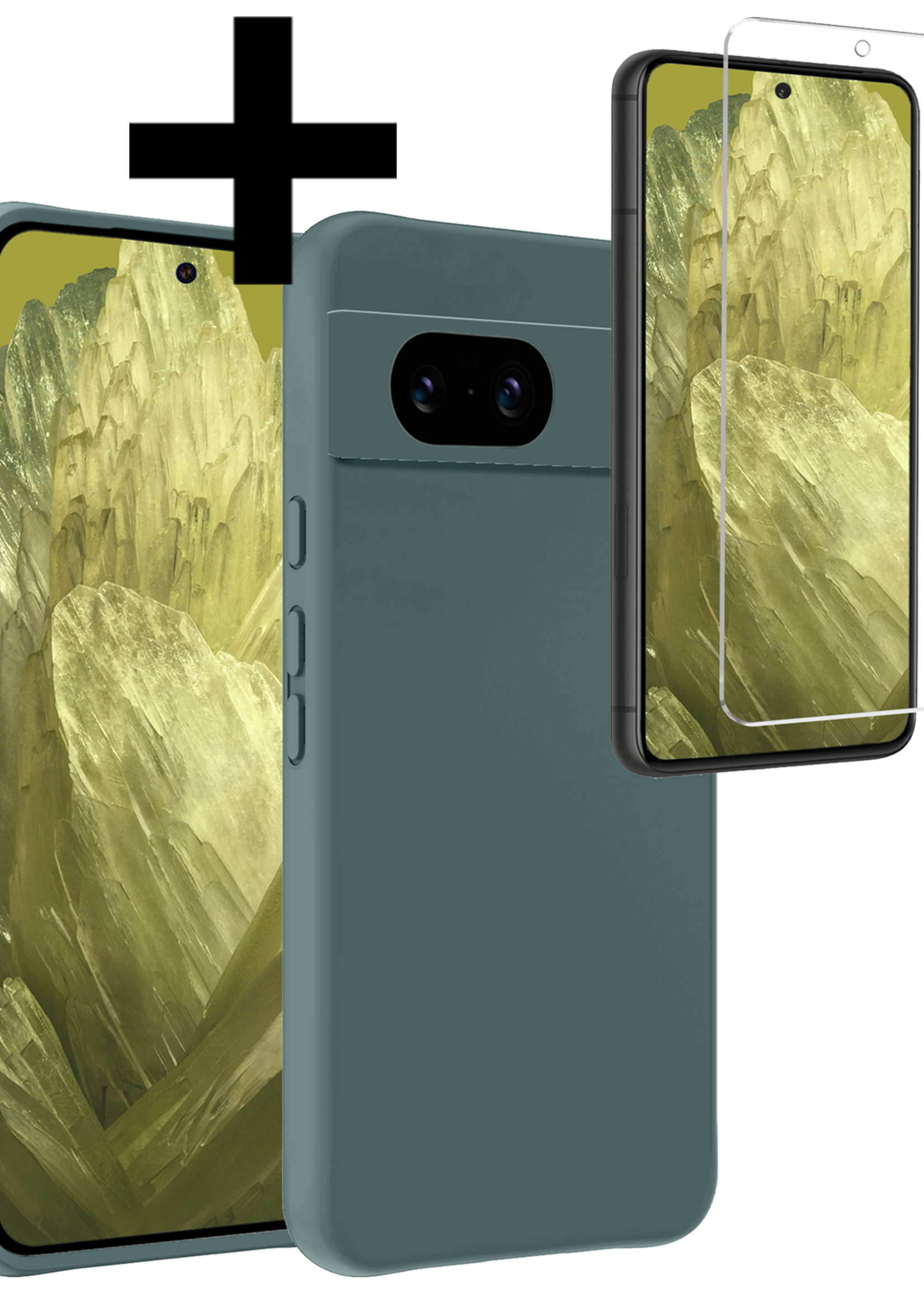 LUQ Hoesje Geschikt voor Google Pixel 8a Hoesje Siliconen Case Met Screenprotector - Hoes Geschikt voor Google Pixel 8a Hoes Siliconen - Donkergroen