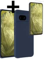 LUQ LUQ Google Pixel 8a Hoesje Siliconen Met Screenprotector - Donkerblauw